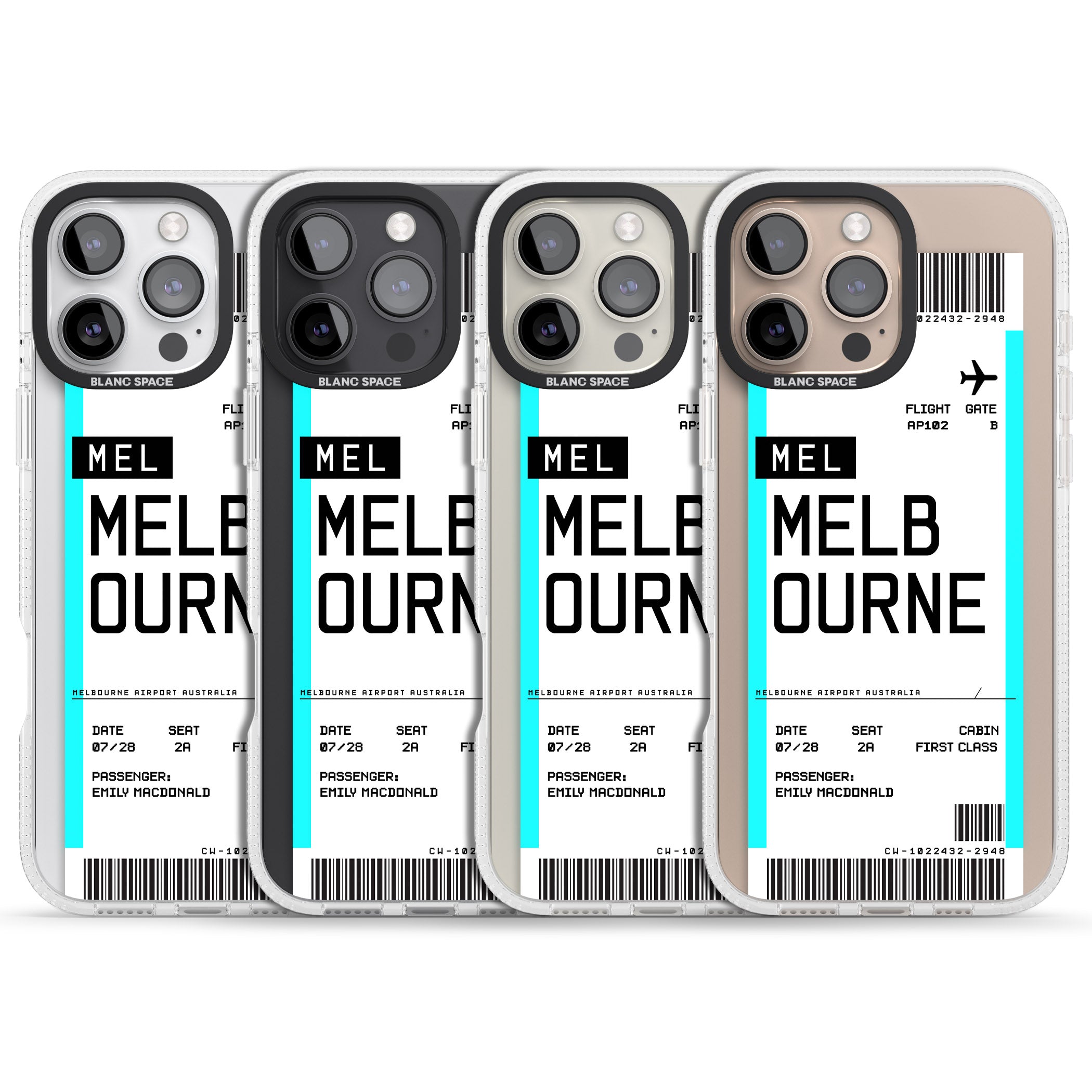 Personalised Melbourne Boarding Pass iPhone 16 Pro Max / 16 Pro Clear Case Impact Air - Blanc Space