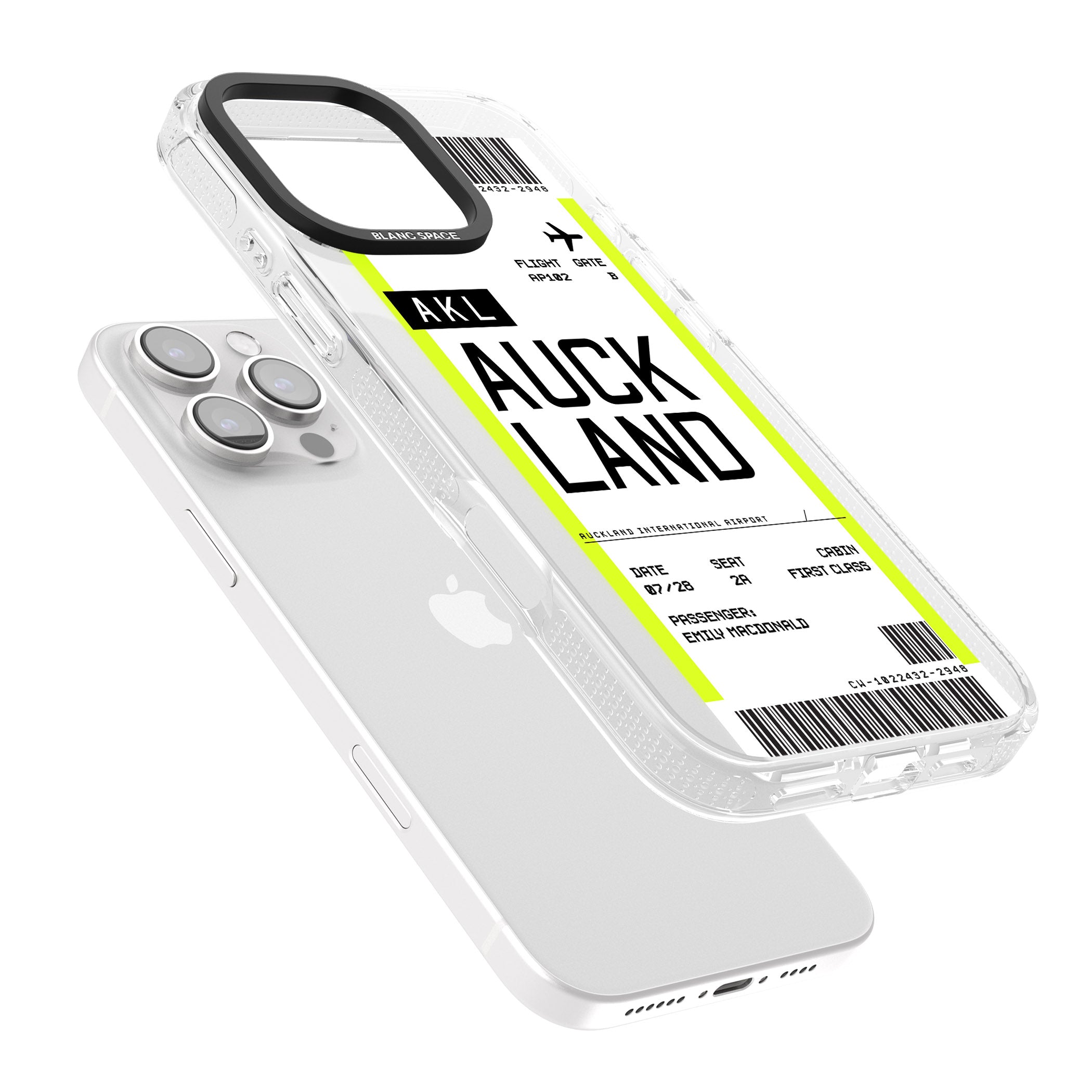 Personalised Auckland Boarding Pass iPhone 16 Pro Max / 16 Pro Clear Case Impact Air - Blanc Space