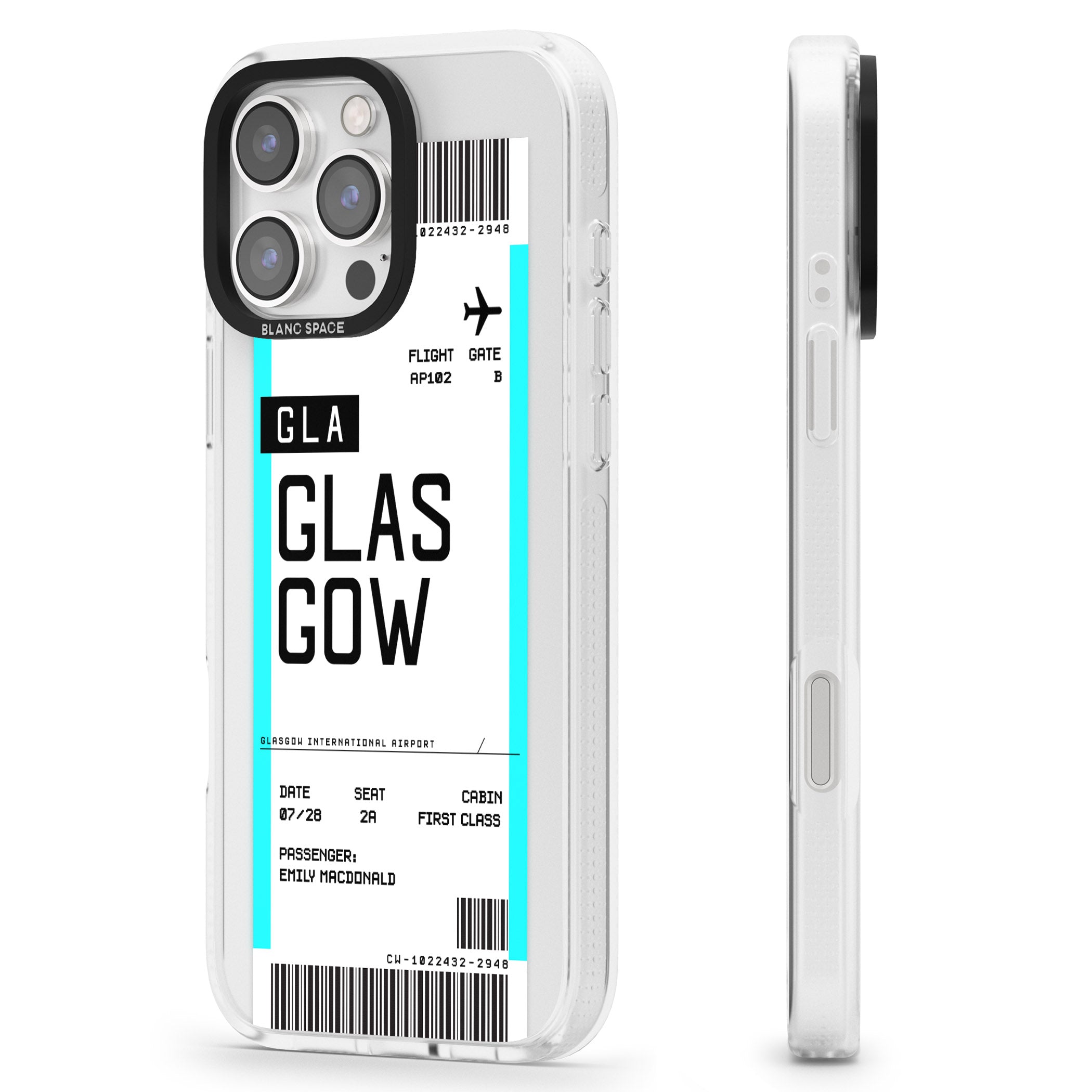Personalised Glasgow Boarding Pass iPhone 16 Pro Max / 16 Pro Clear Case Impact Air - Blanc Space