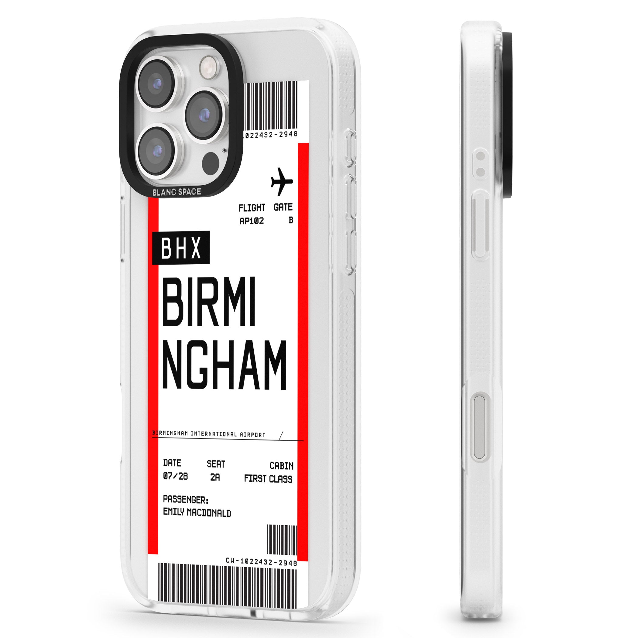 Personalised Birmingham Boarding Pass iPhone 16 Pro Max / 16 Pro Clear Case Impact Air - Blanc Space