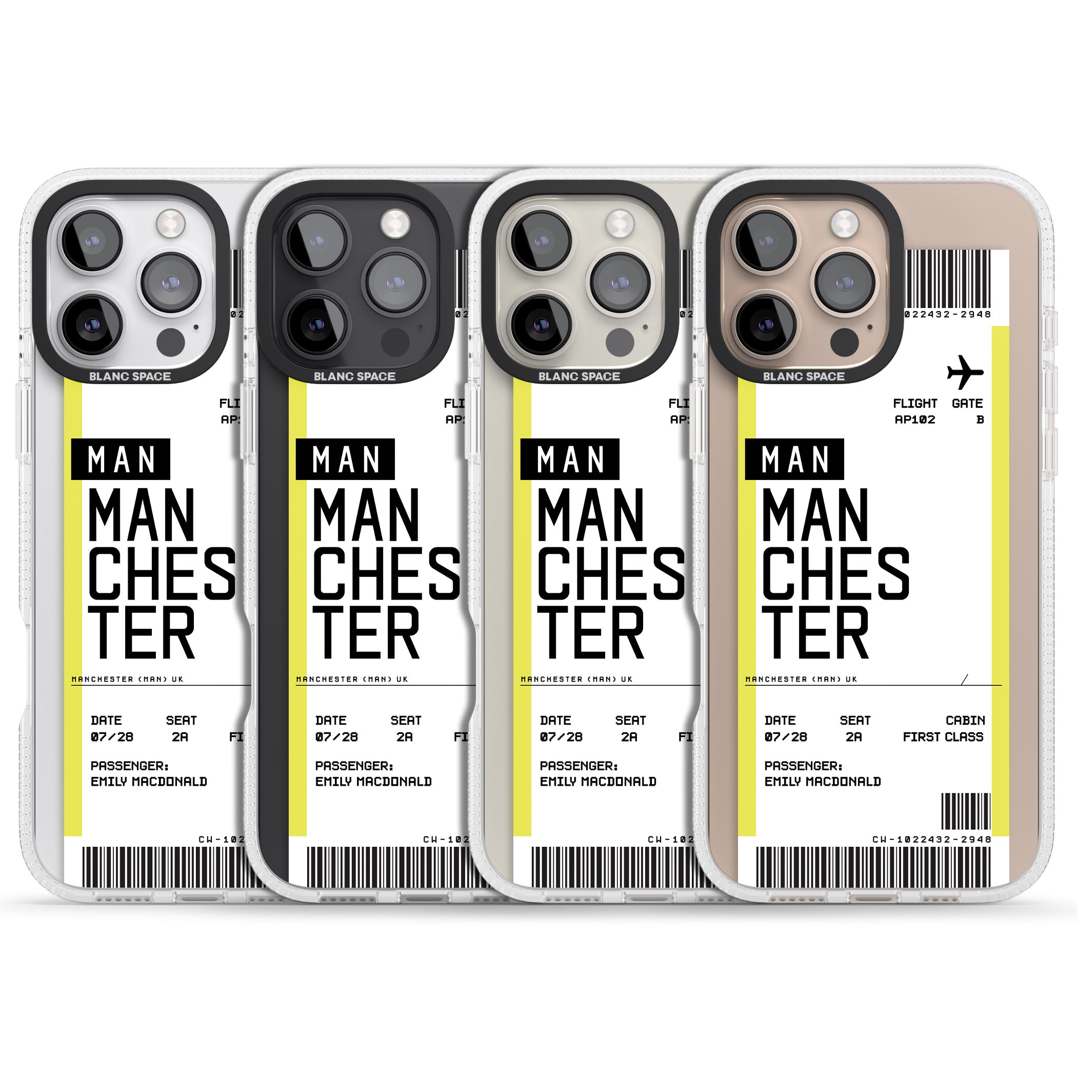 Personalised Manchester Boarding Pass iPhone 16 Pro Max / 16 Pro Clear Case Impact Air - Blanc Space