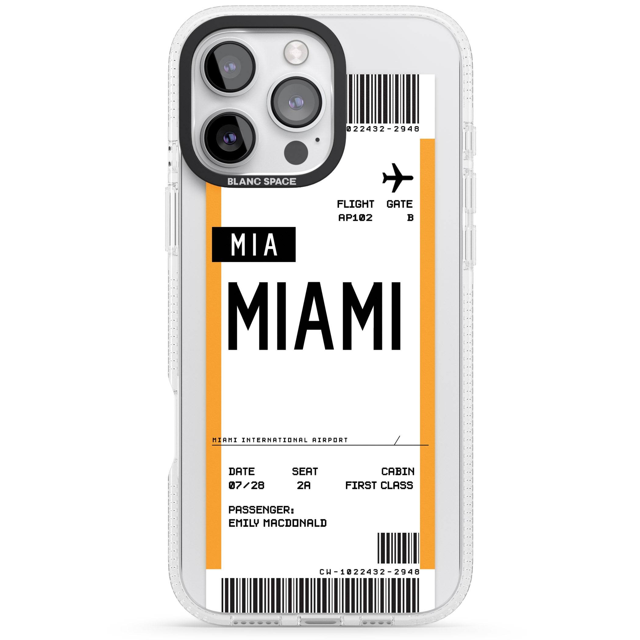 Personalised Miami Boarding Pass iPhone 16 Pro Max / 16 Pro Clear Case Impact Air - Blanc Space