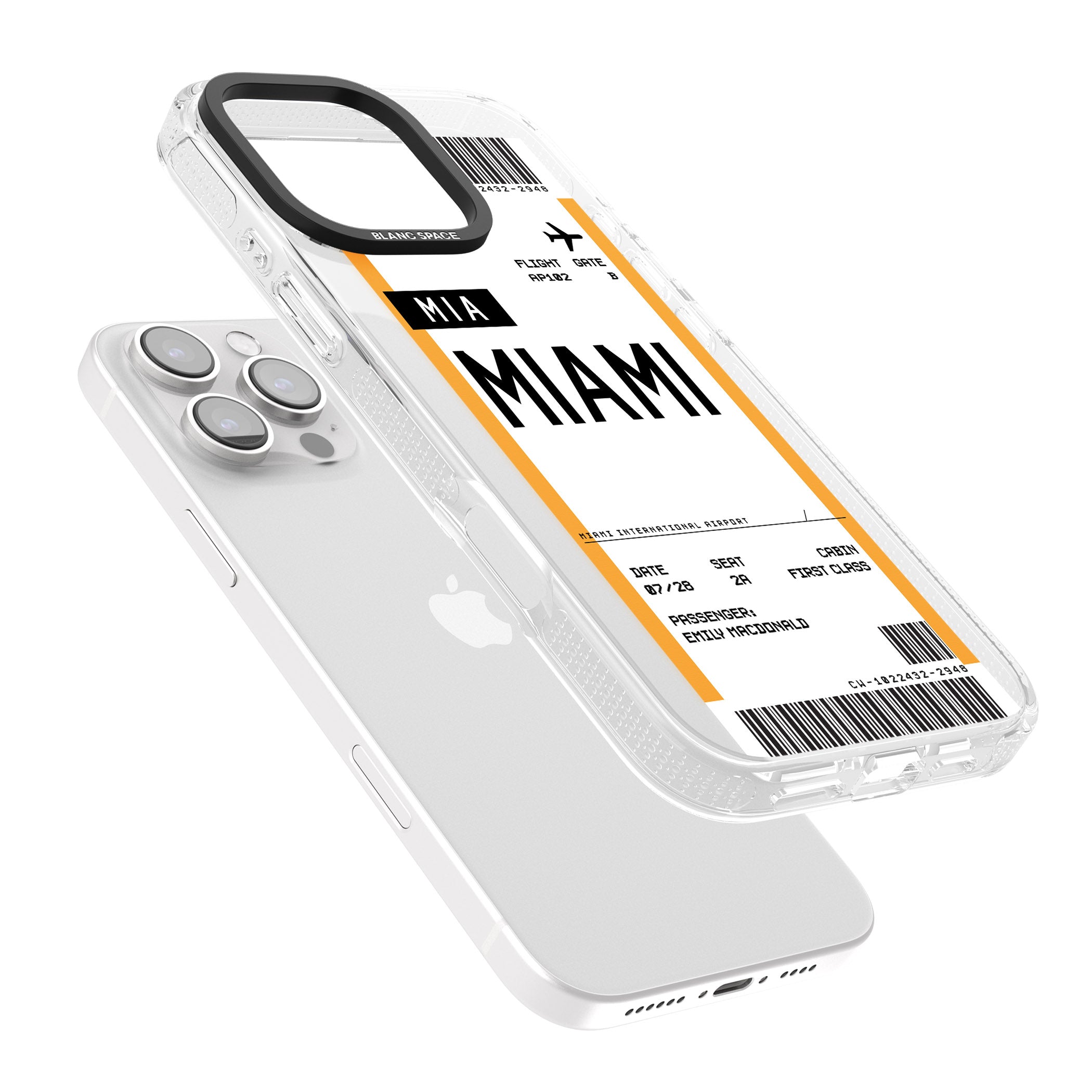 Personalised Miami Boarding Pass iPhone 16 Pro Max / 16 Pro Clear Case Impact Air - Blanc Space