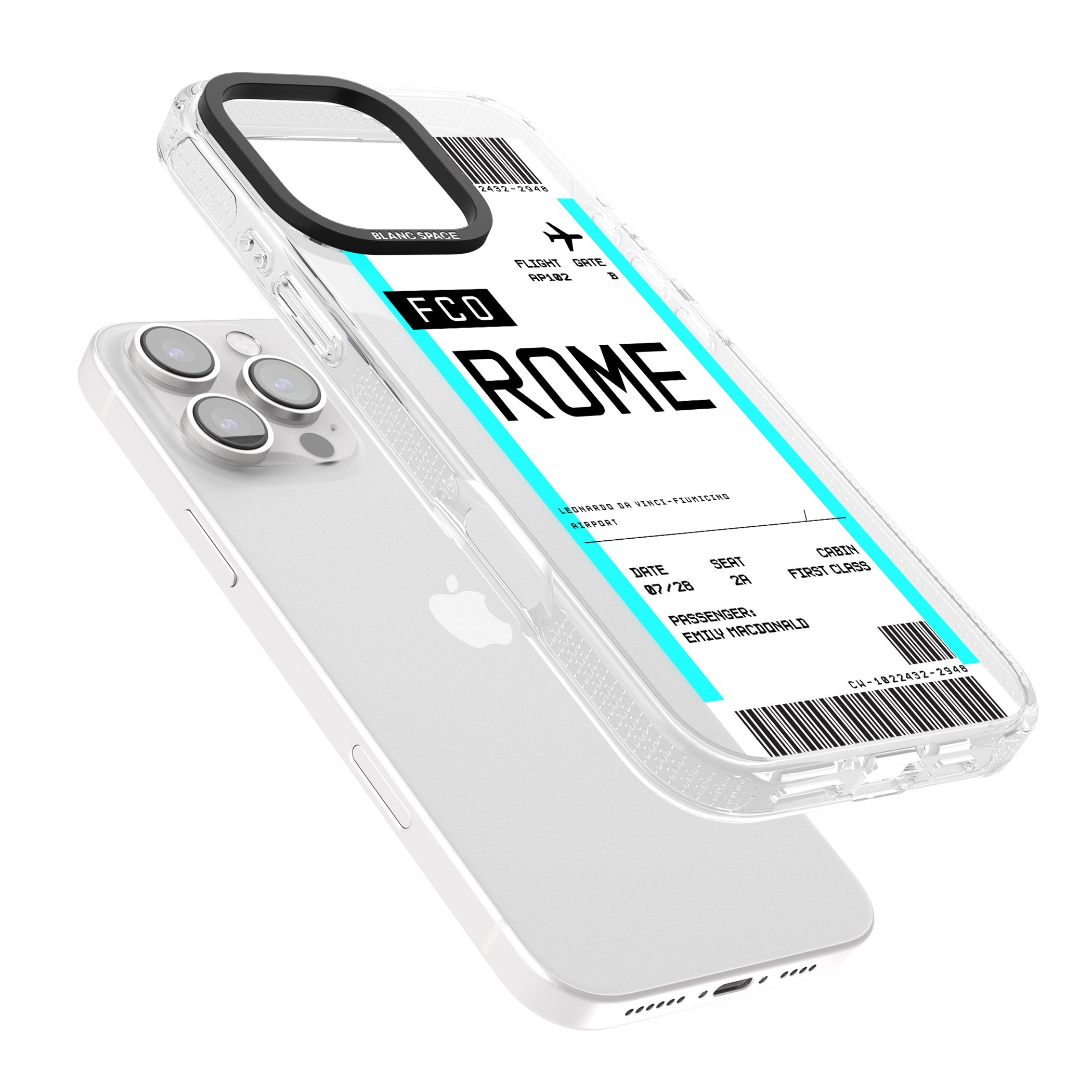 Personalised Rome Boarding Pass iPhone 16 Pro Max / 16 Pro Clear Case Impact Air - Blanc Space