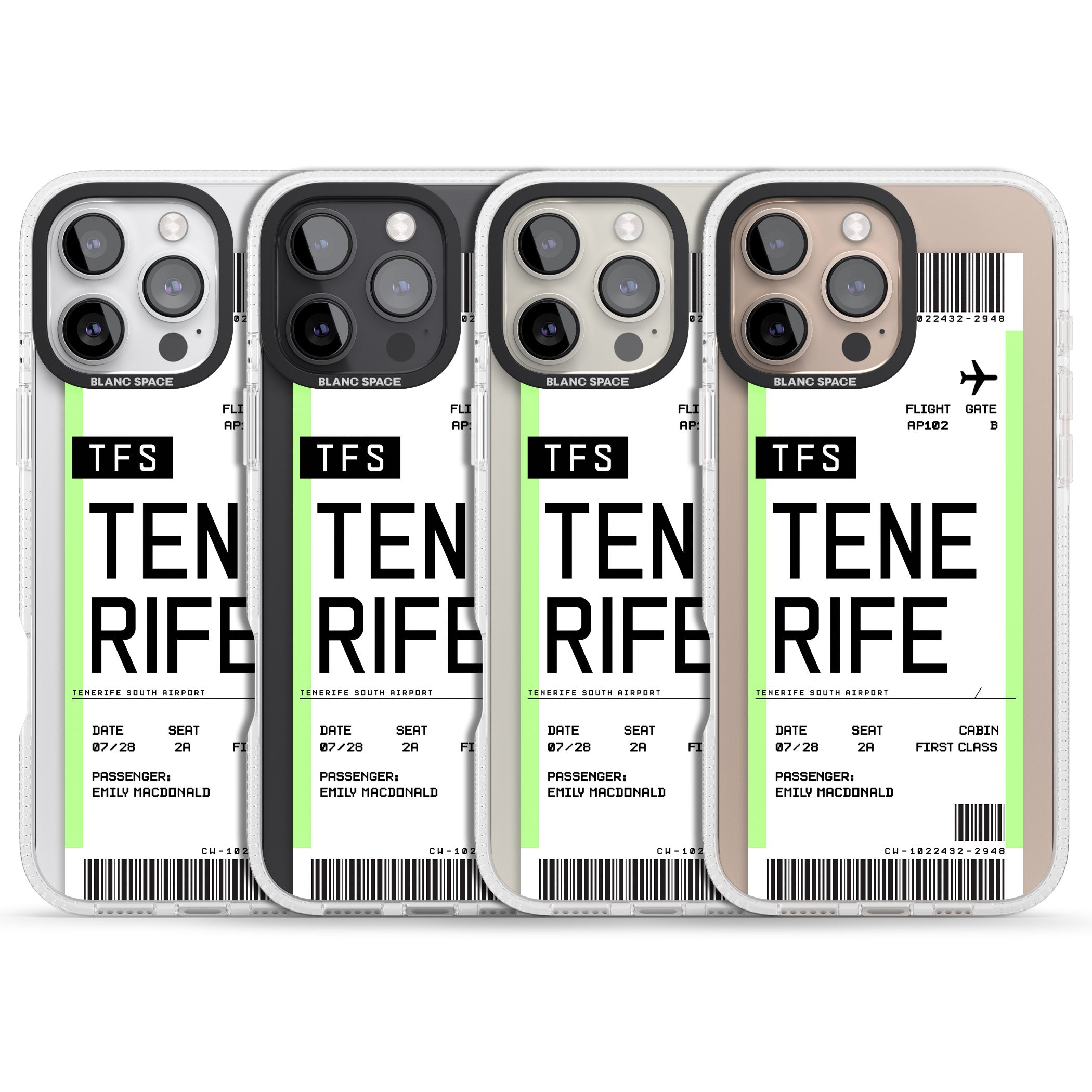 Personalised Tenerife Boarding Pass iPhone 16 Pro Max / 16 Pro Clear Case Impact Air - Blanc Space