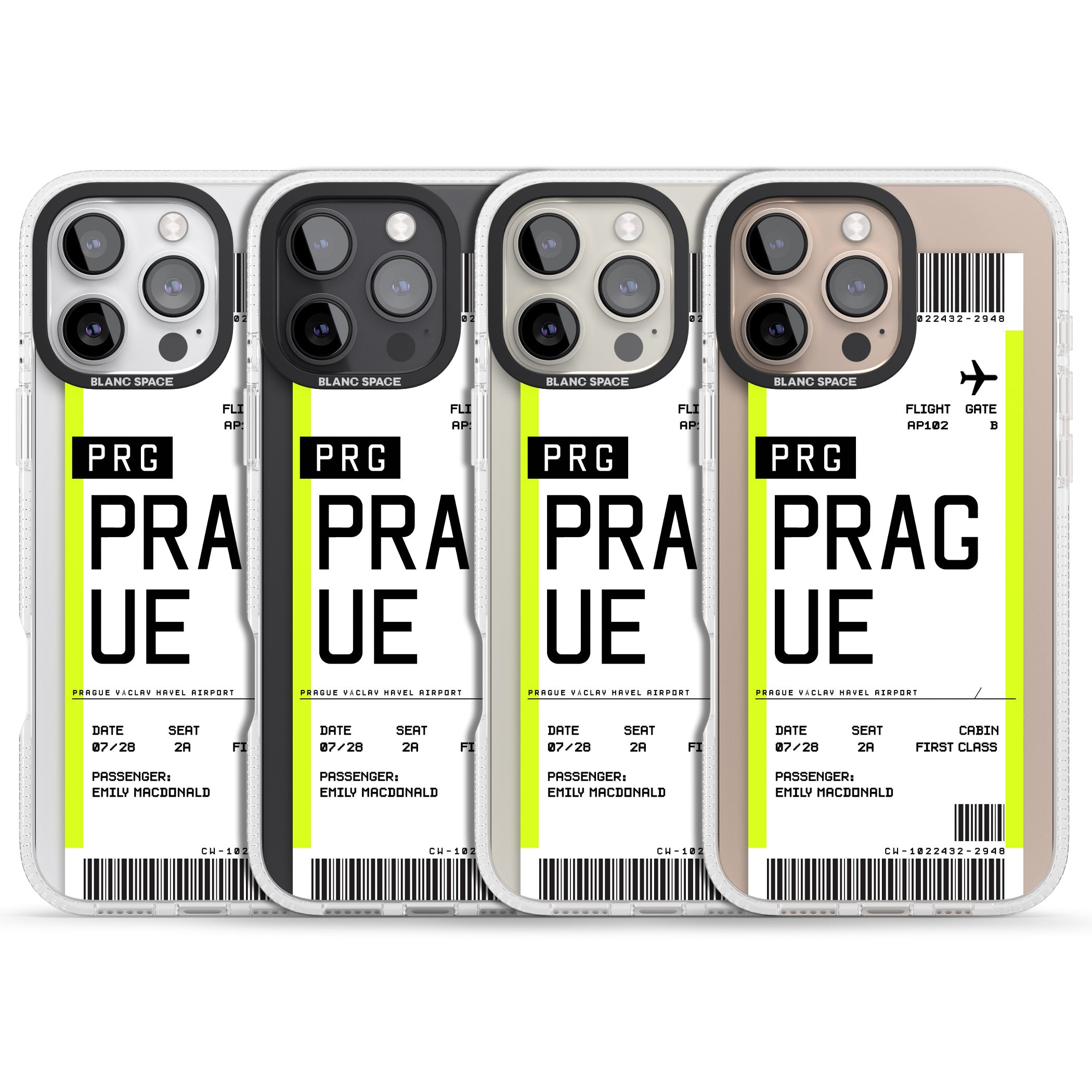 Personalised Prague Boarding Pass iPhone 16 Pro Max / 16 Pro Clear Case Impact Air - Blanc Space