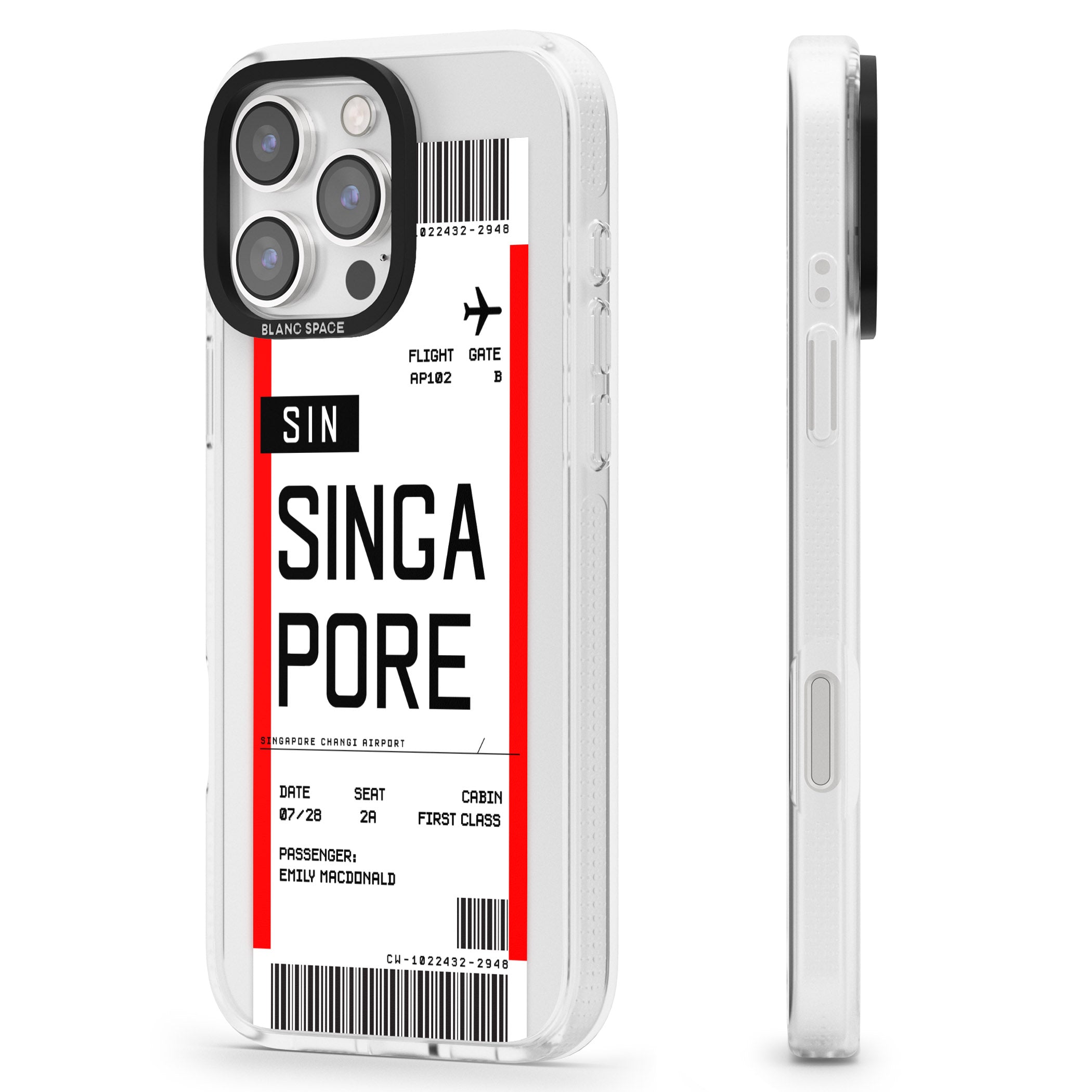 Personalised Singapore Boarding Pass iPhone 16 Pro Max / 16 Pro Clear Case Impact Air - Blanc Space