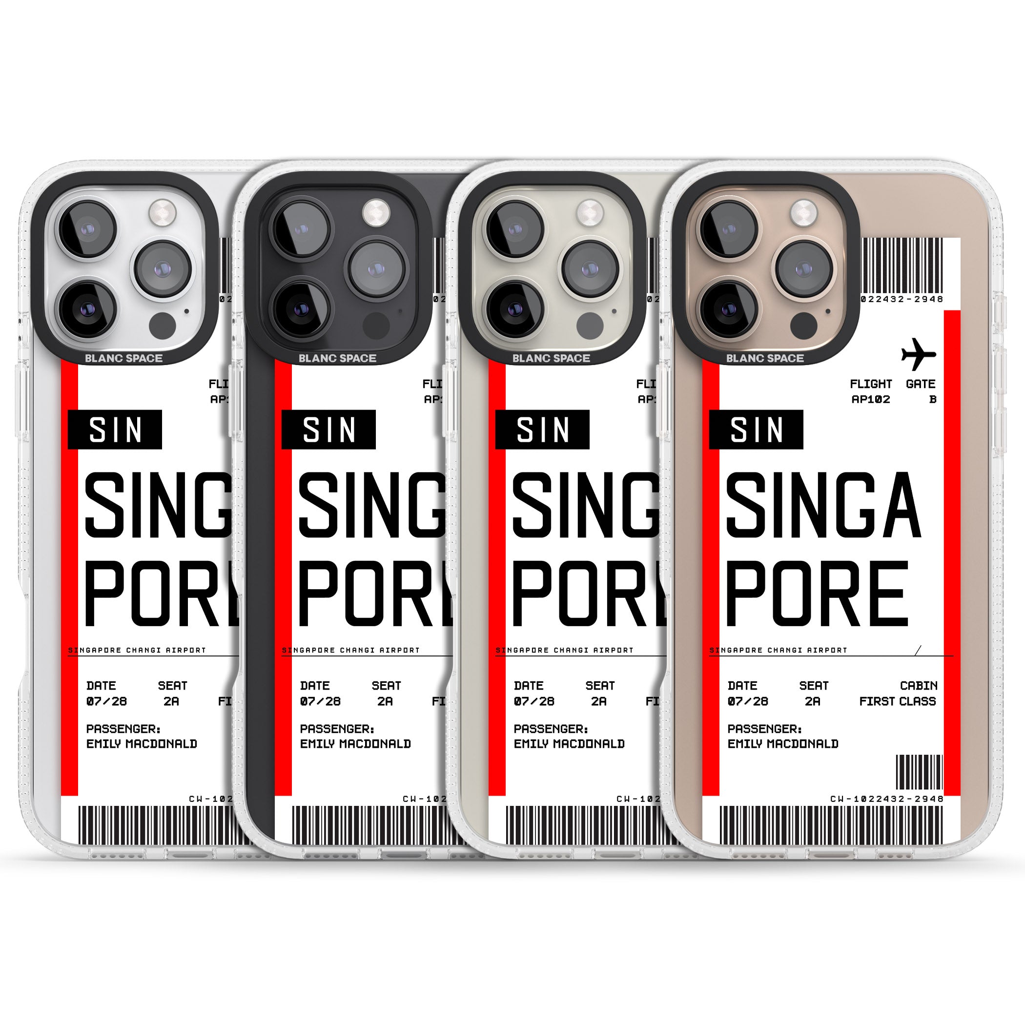 Personalised Singapore Boarding Pass iPhone 16 Pro Max / 16 Pro Clear Case Impact Air - Blanc Space