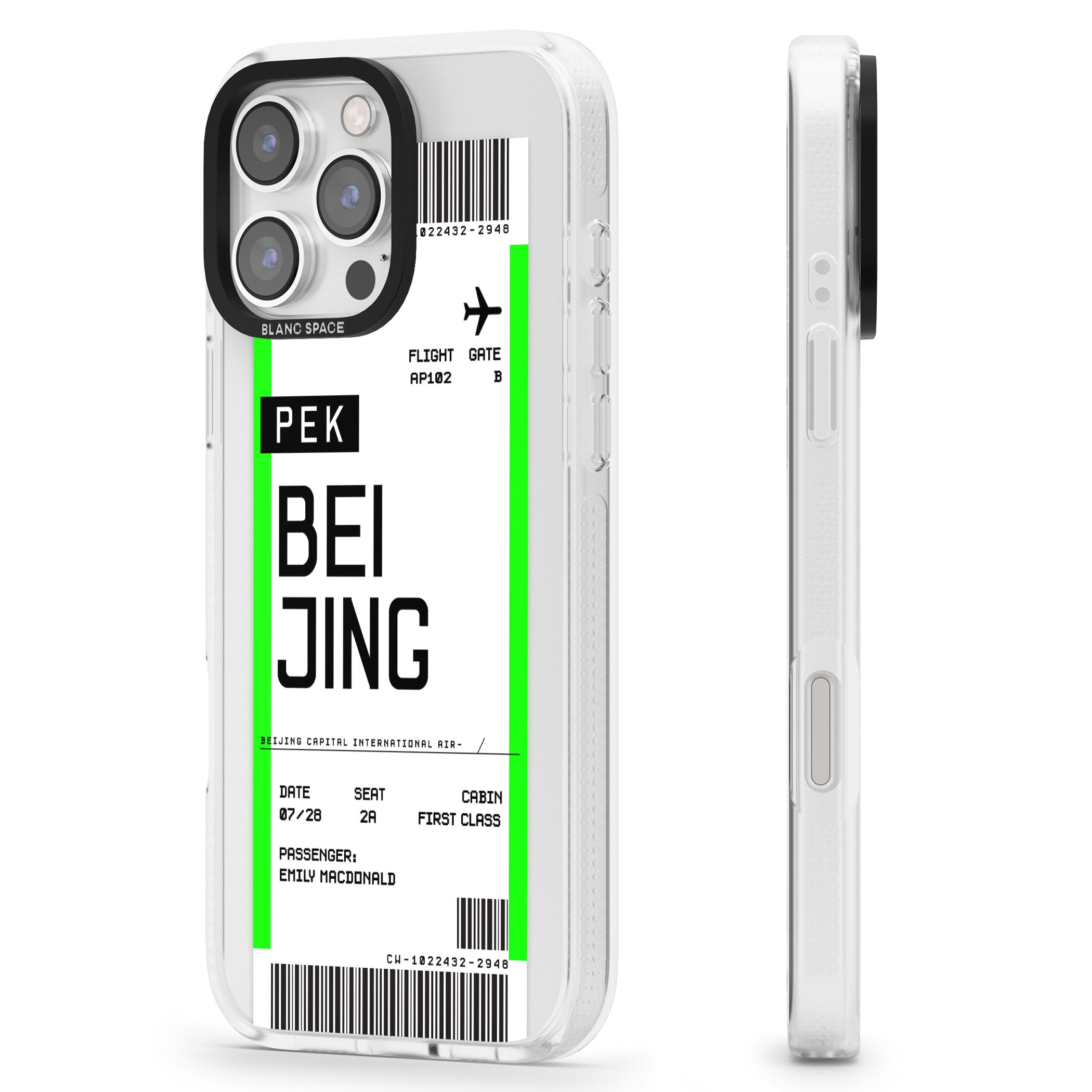 Personalised Beijing Boarding Pass iPhone 16 Pro Max / 16 Pro Clear Case Impact Air - Blanc Space