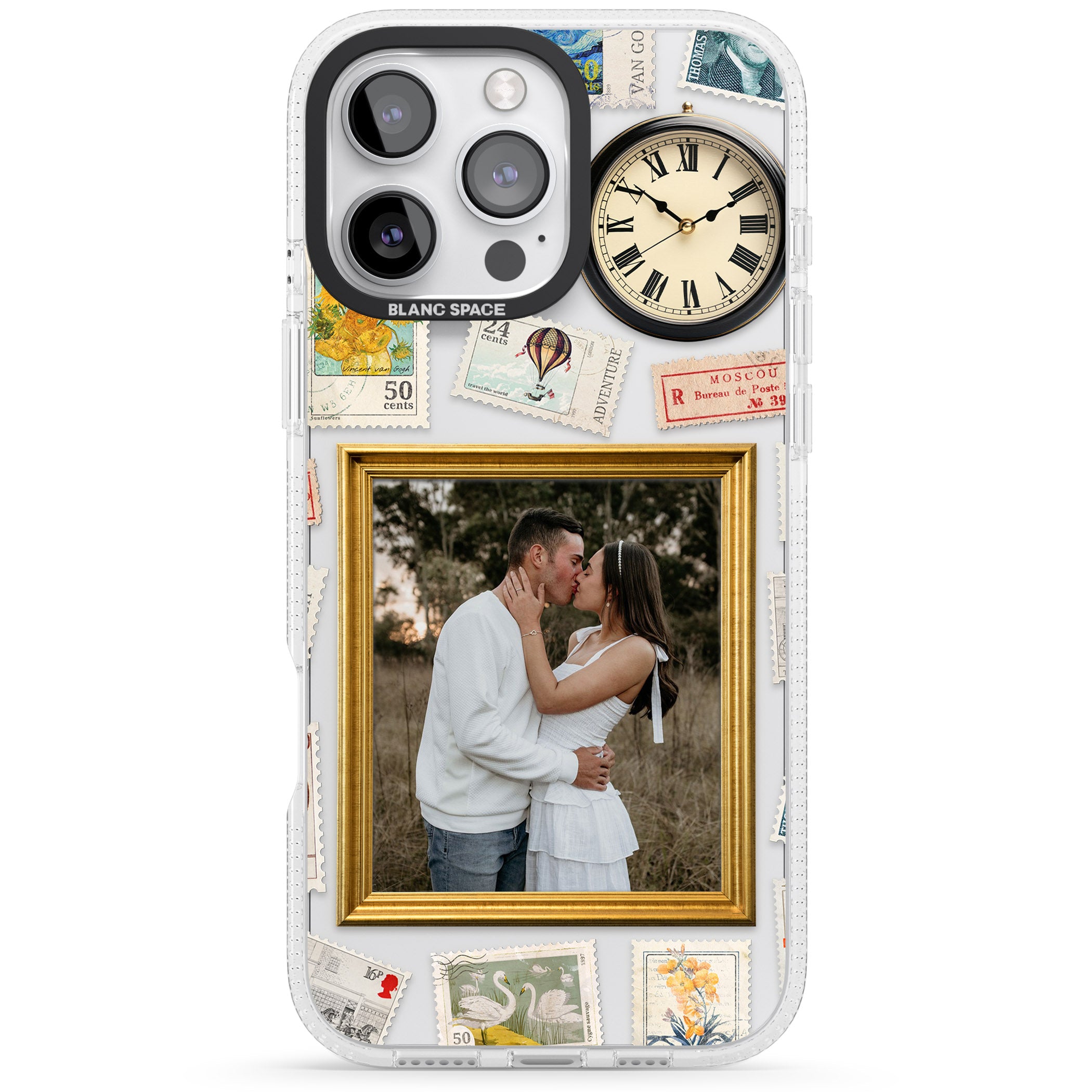 Personalised Vintage Photo Frame Collage iPhone 16 Pro Max / 16 Pro Clear Case Impact Air - Blanc Space