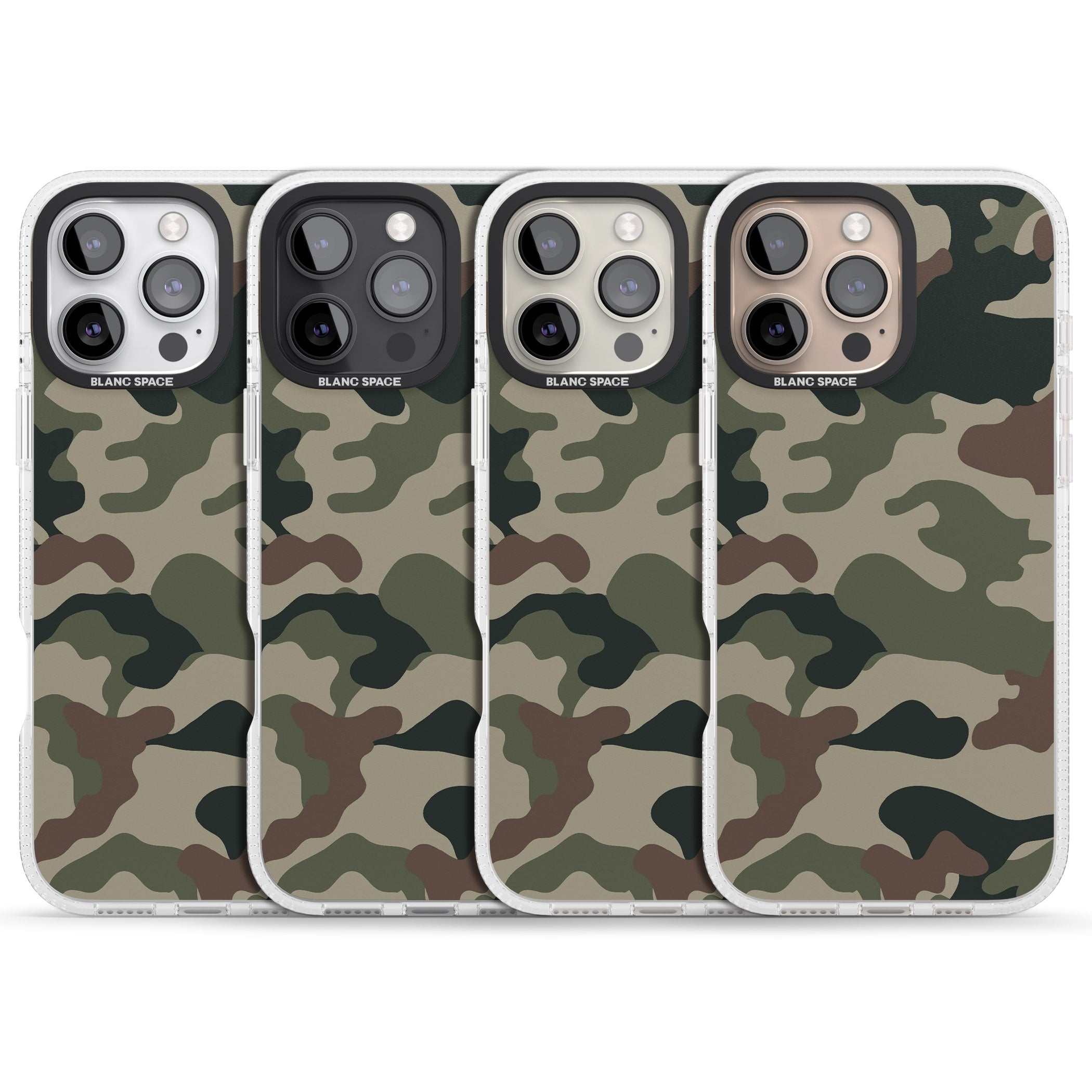 Green and Brown Camo iPhone 16 Pro Max / 16 Pro Clear Case Impact Air - Blanc Space