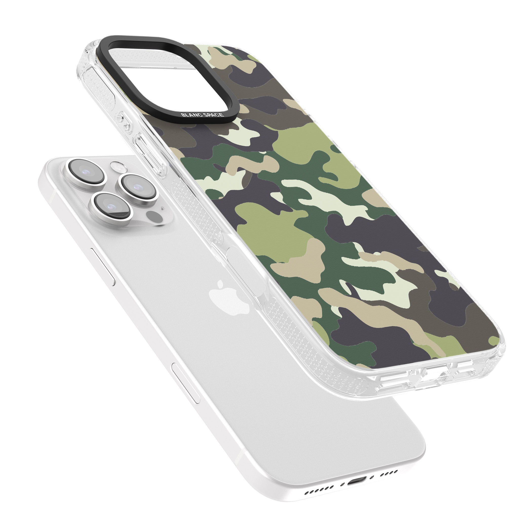 Green Camo iPhone 16 Pro Max / 16 Pro Clear Case Impact Air - Blanc Space