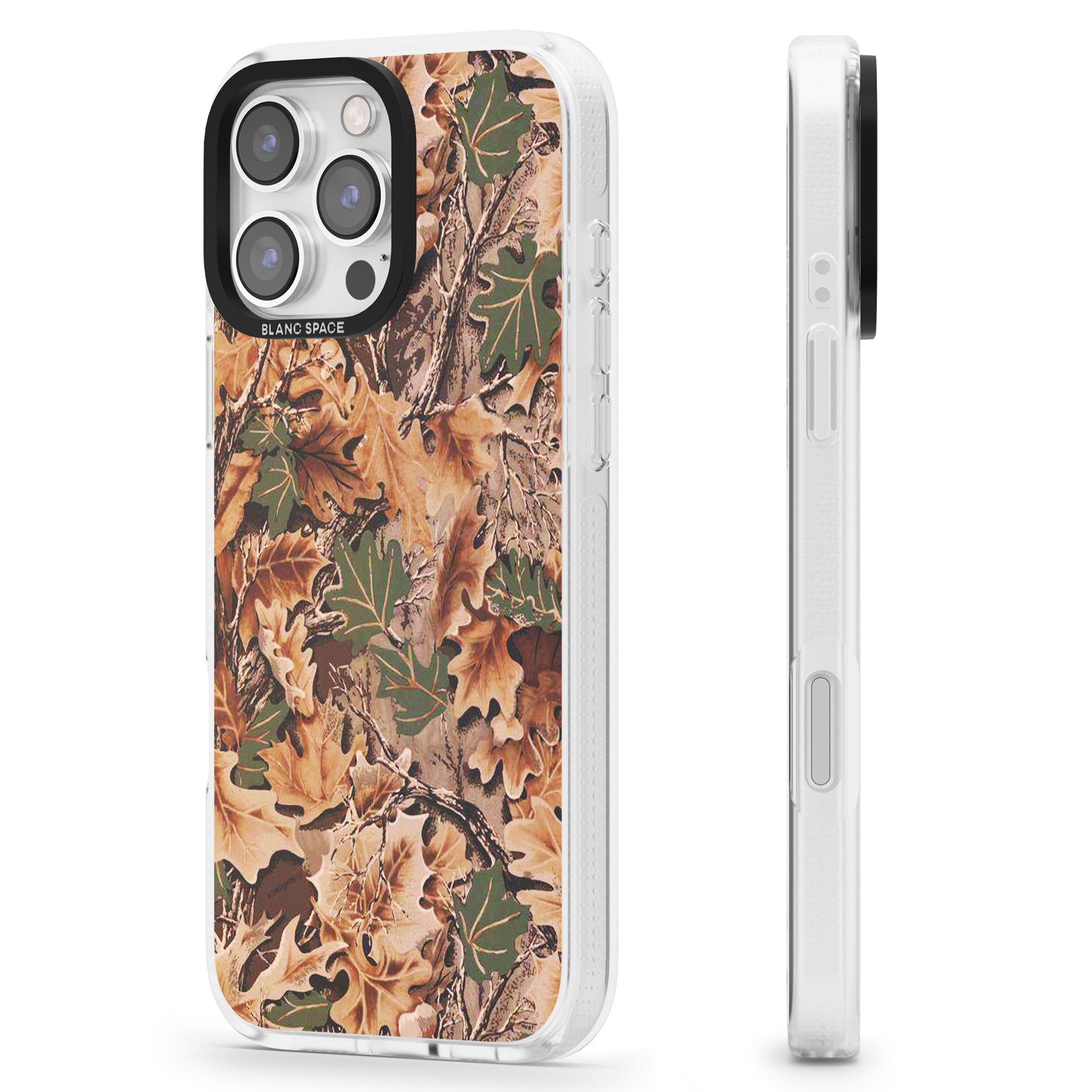 Leaves Camo iPhone 16 Pro Max / 16 Pro Clear Case Impact Air - Blanc Space