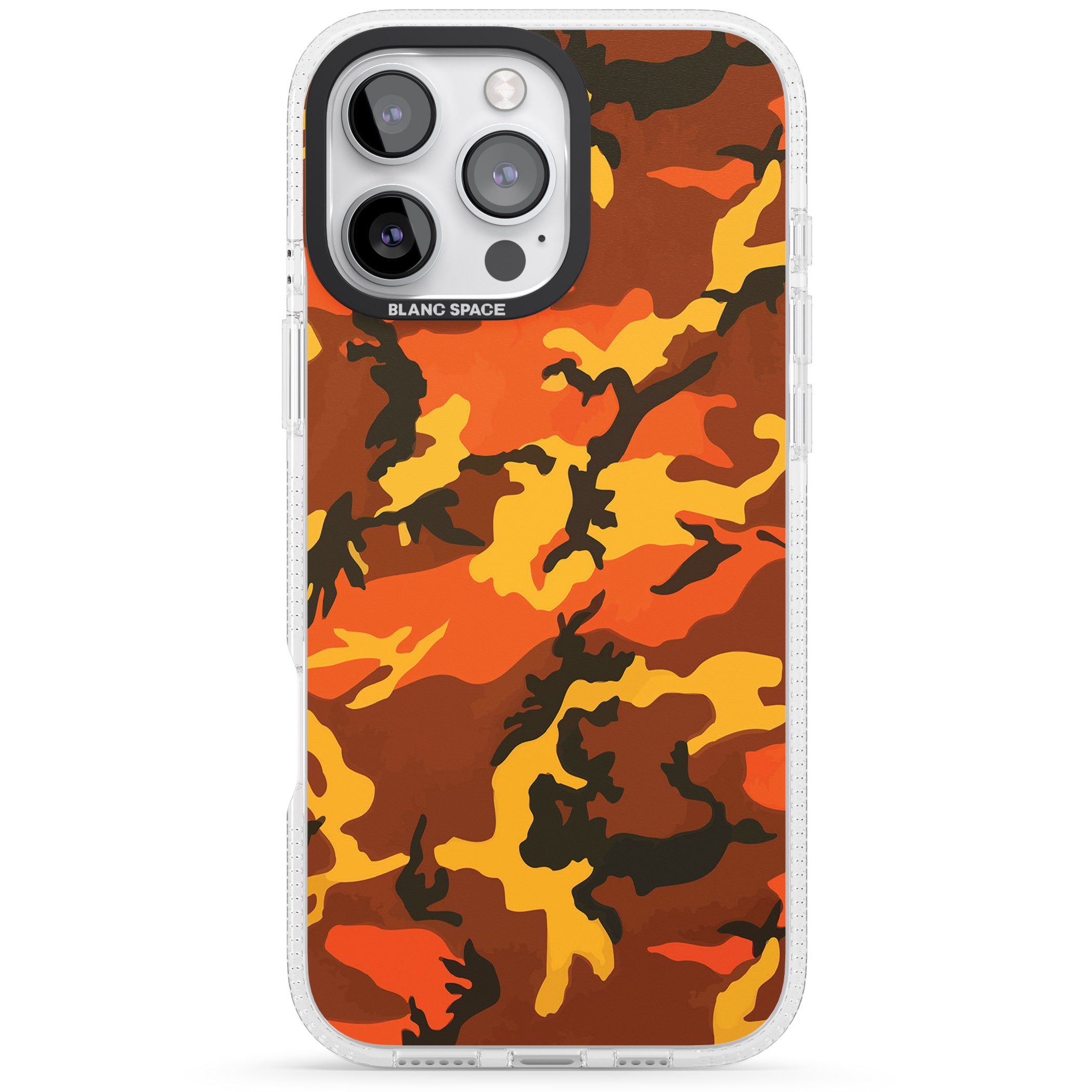 Orange Camo iPhone 16 Pro Max / 16 Pro Clear Case Impact Air - Blanc Space