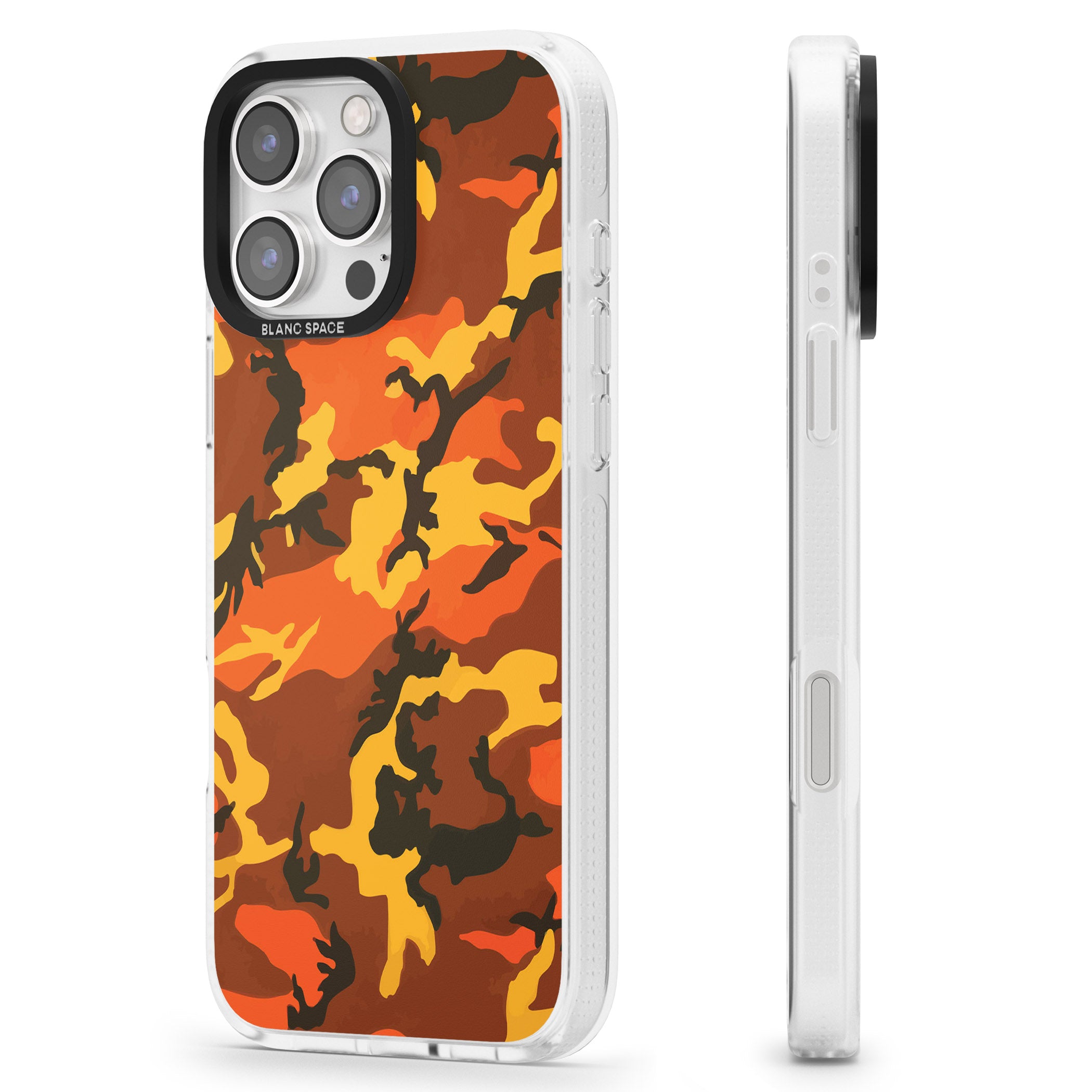 Orange Camo iPhone 16 Pro Max / 16 Pro Clear Case Impact Air - Blanc Space