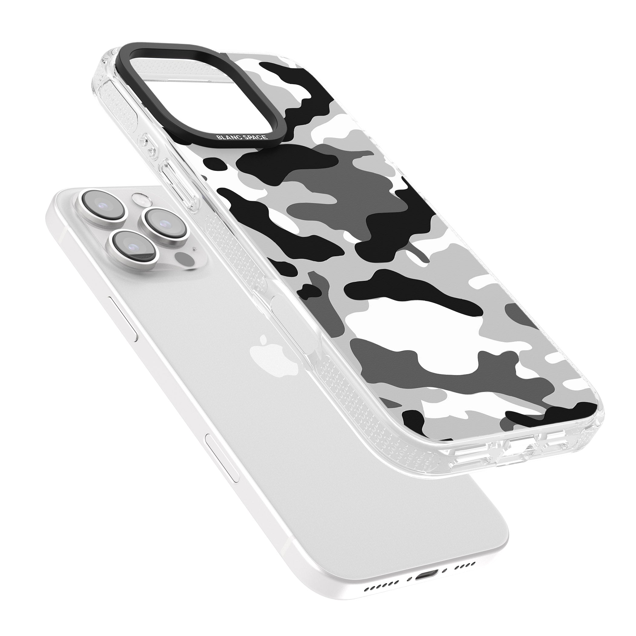 Grey Black Urban Camo iPhone 16 Pro Max / 16 Pro Clear Case Impact Air - Blanc Space
