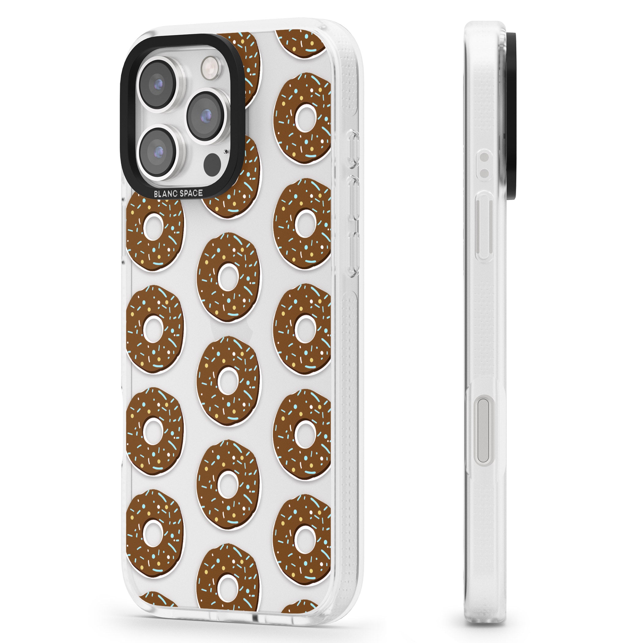 Chocolate Donut Pattern iPhone 16 Pro Max / 16 Pro Clear Case Impact Air - Blanc Space