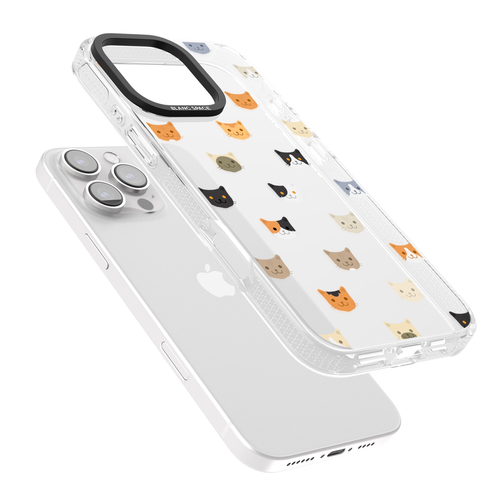 Cute Cat Face Transparent iPhone 16 Pro Max / 16 Pro Clear Case Impact Air - Blanc Space
