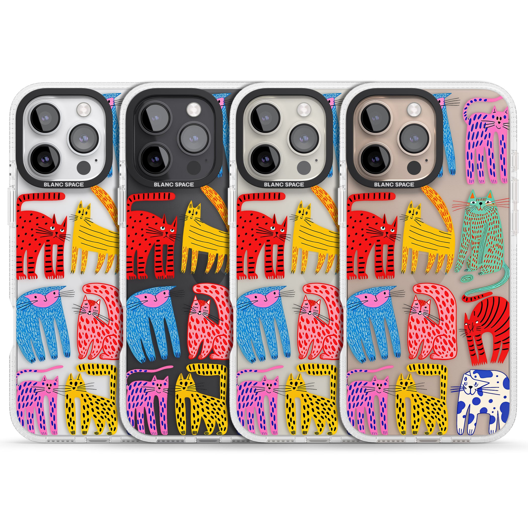 Abstract Colourful Cats iPhone 16 Pro Max / 16 Pro Clear Case Impact Air - Blanc Space