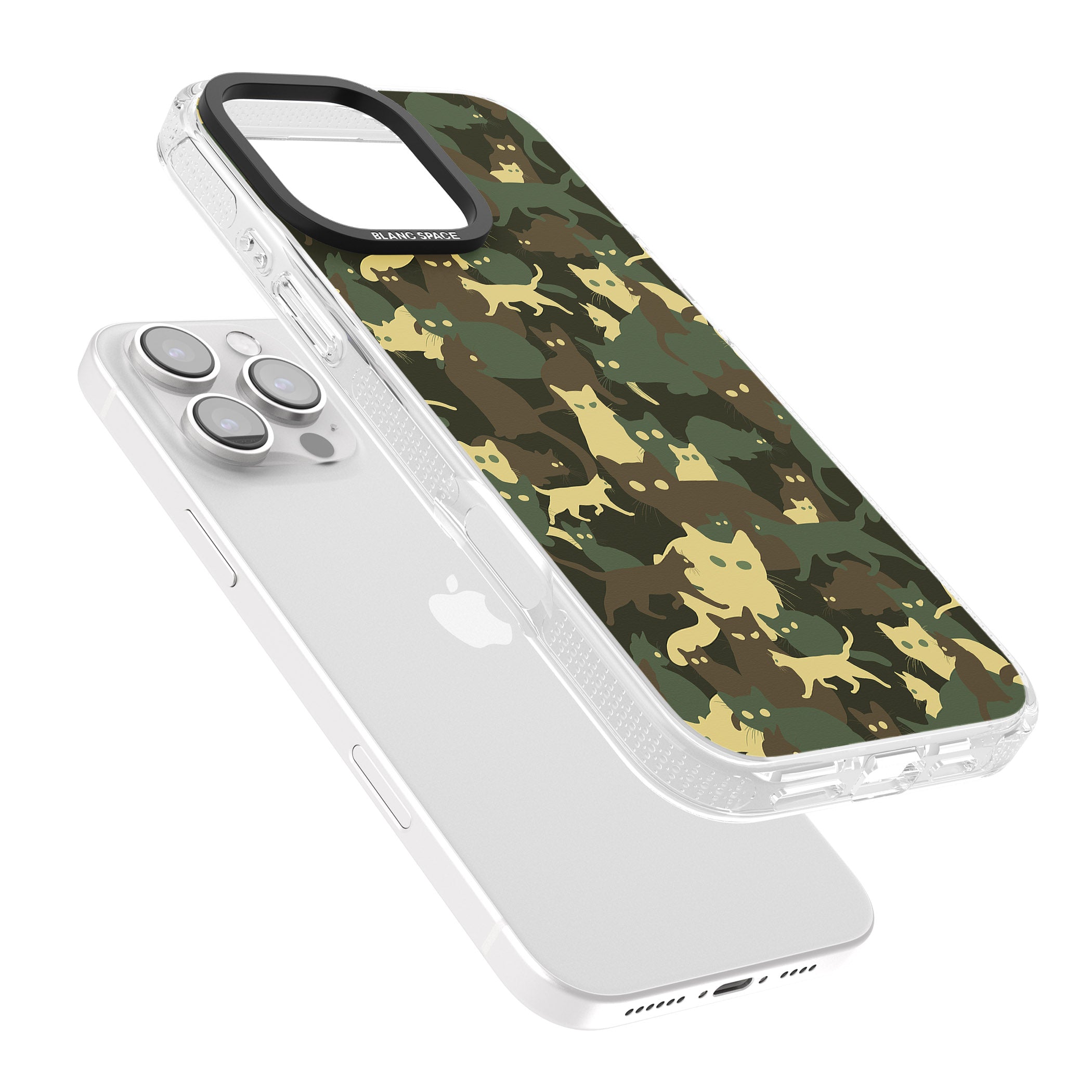 Forest Green Cat Camouflage Pattern iPhone 16 Pro Max / 16 Pro Clear Case Impact Air - Blanc Space