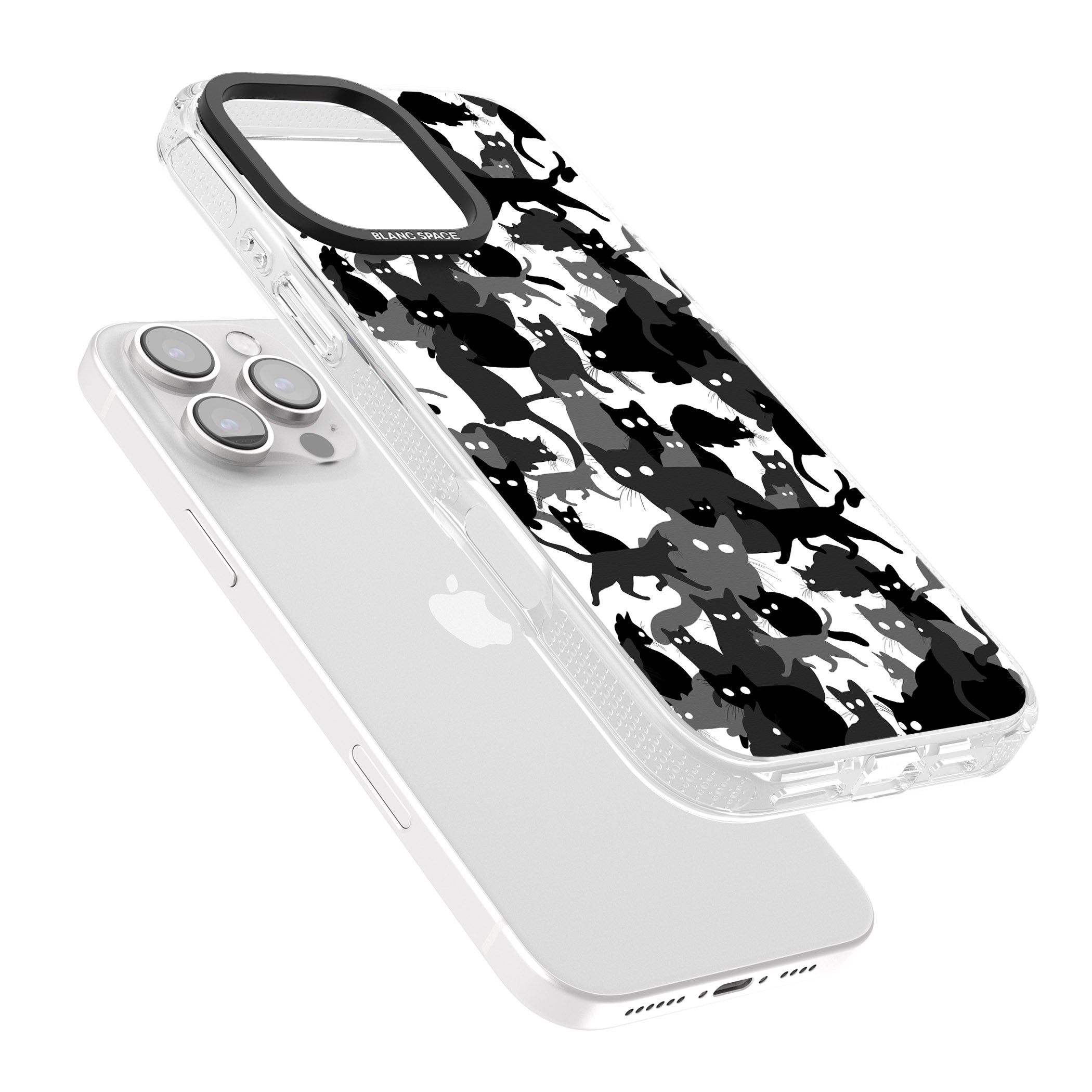 Black & White Cat Camouflage iPhone 16 Pro Max / 16 Pro Clear Case Impact Air - Blanc Space