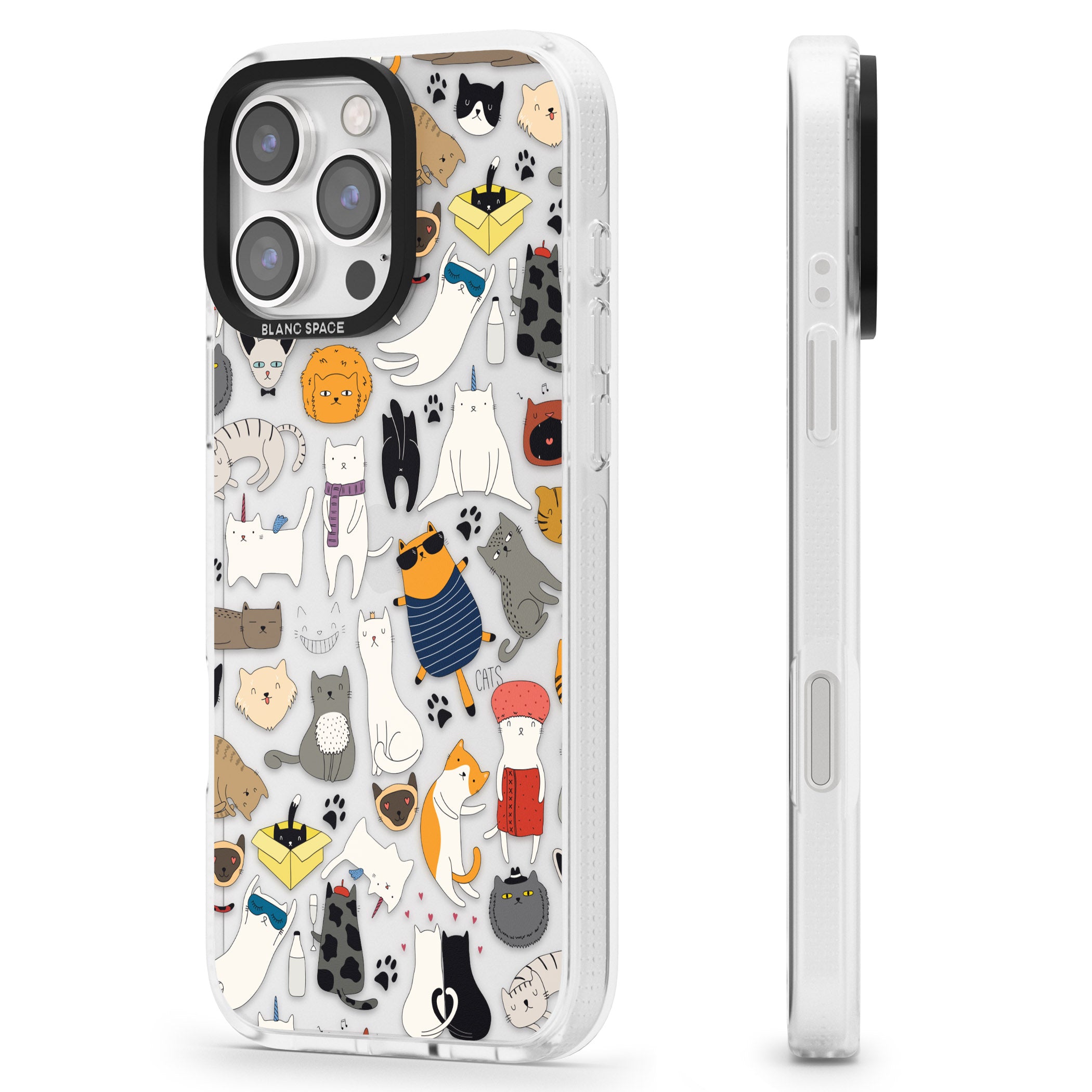 Cartoon Cat Collage iPhone 16 Pro Max / 16 Pro Clear Case Impact Air - Blanc Space