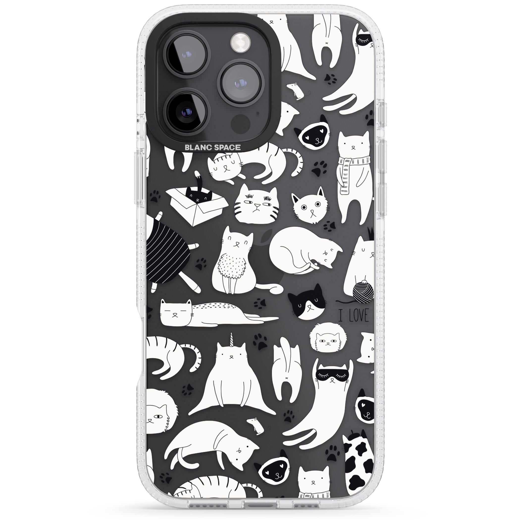 Cartoon Cat Collage - Black & White iPhone 16 Pro Max / 16 Pro Clear Case Impact Air - Blanc Space
