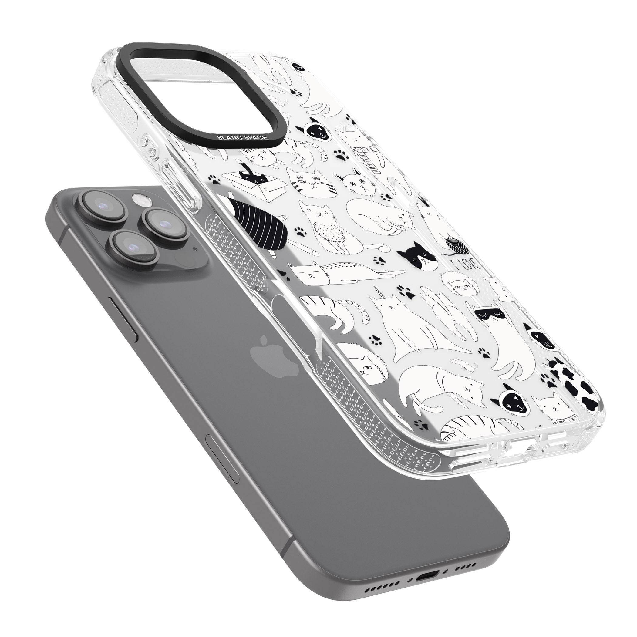 Cartoon Cat Collage - Black & White iPhone 16 Pro Max / 16 Pro Clear Case Impact Air - Blanc Space