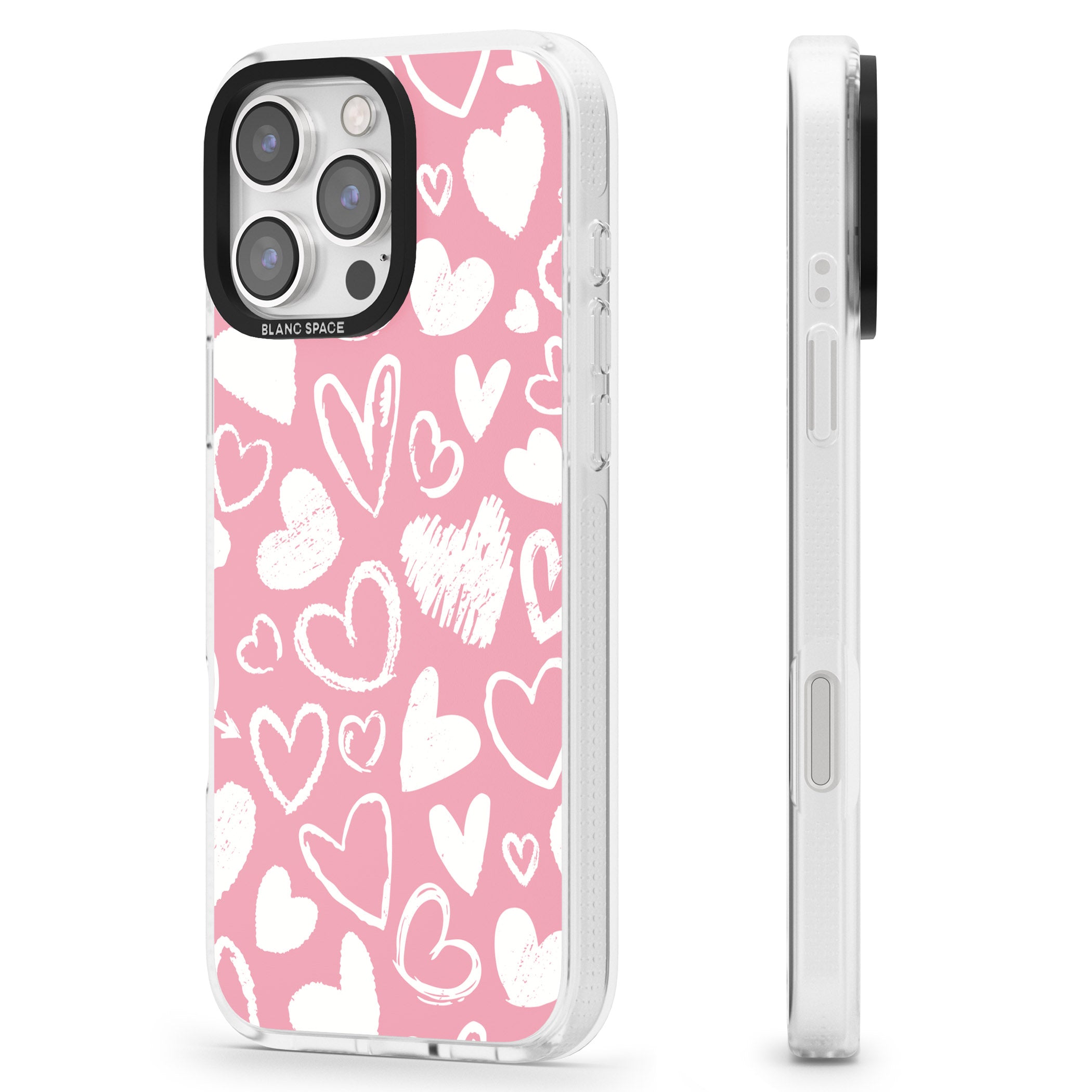 Chalk Hearts iPhone 16 Pro Max / 16 Pro Clear Case Impact Air - Blanc Space