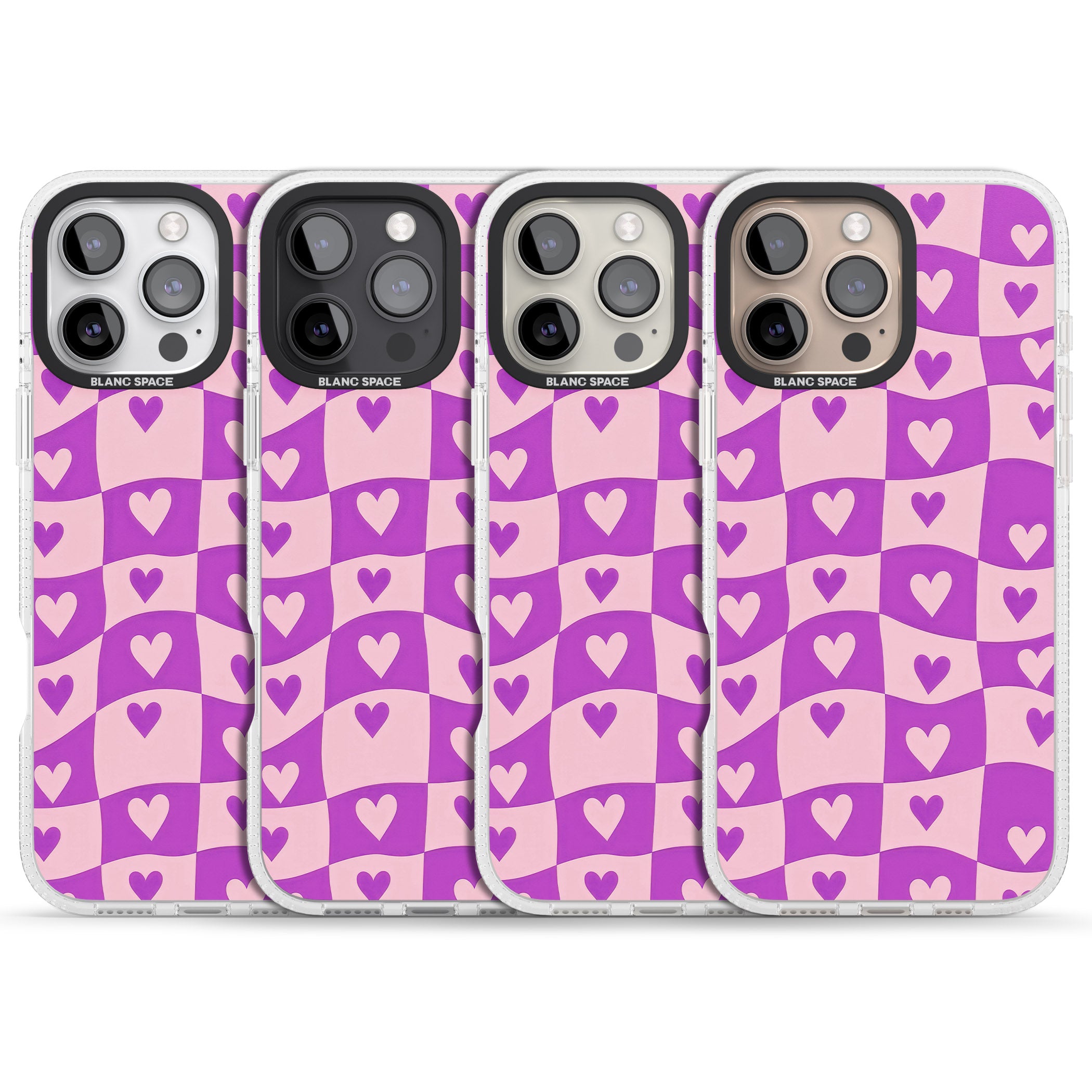 Purple Wavy Checked & Hearts iPhone 16 Pro Max / 16 Pro Clear Case Impact Air - Blanc Space