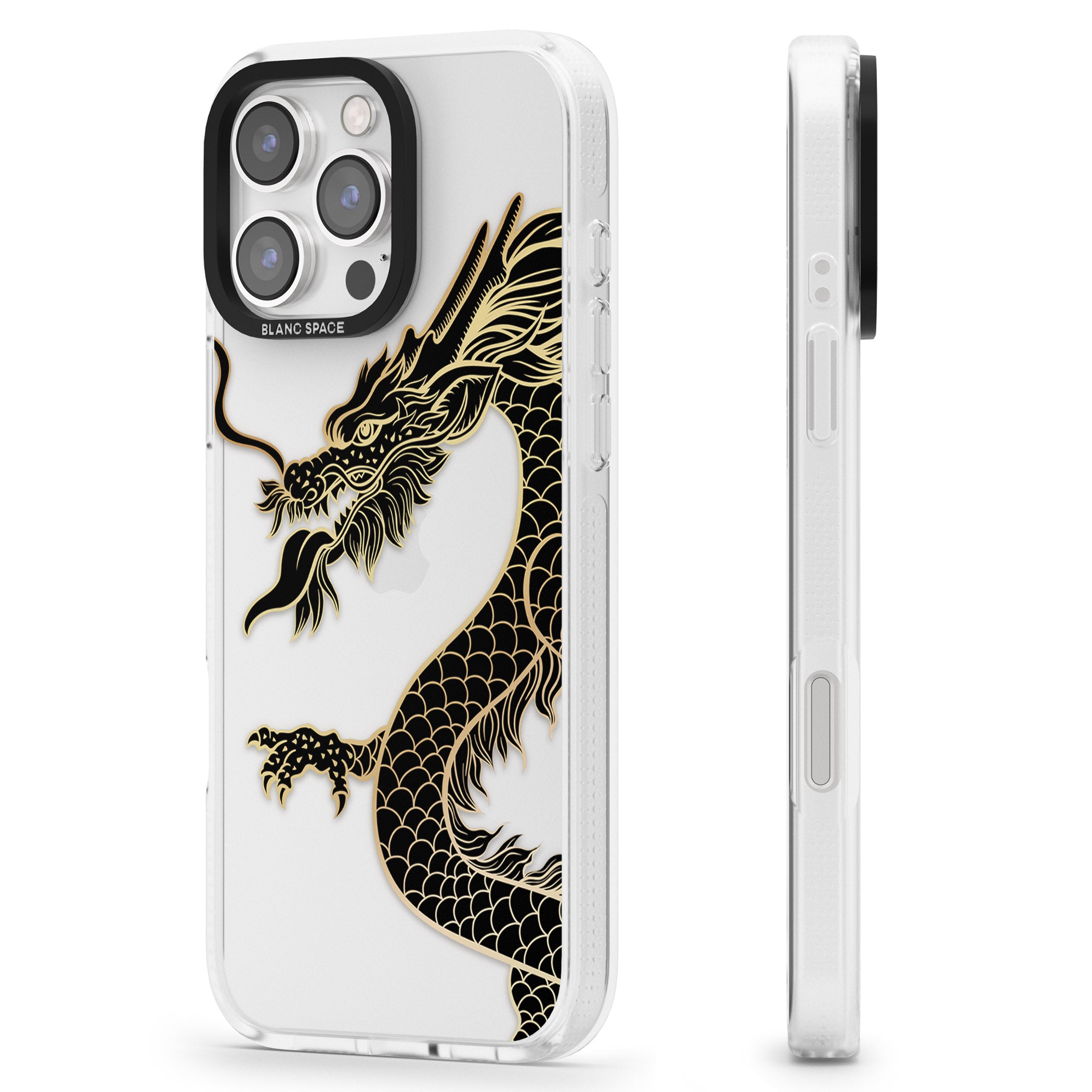 Large Black Dragon iPhone 16 Pro Max / 16 Pro Clear Case Impact Air - Blanc Space