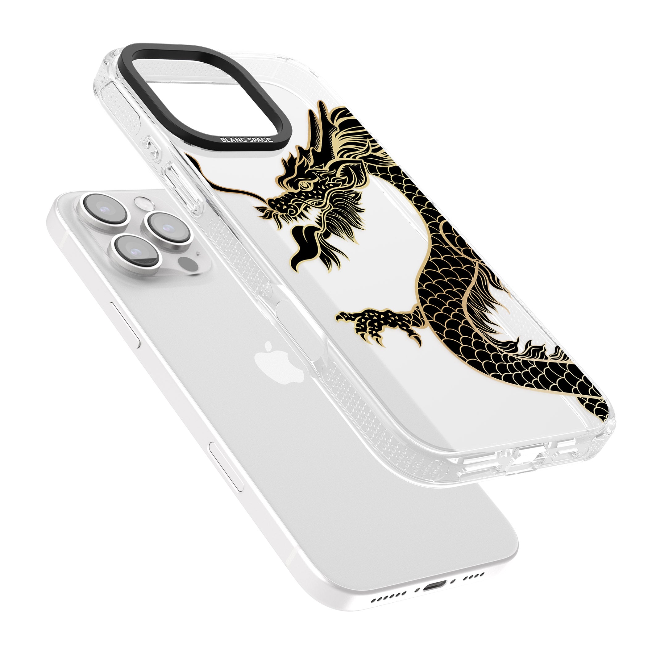 Large Black Dragon iPhone 16 Pro Max / 16 Pro Clear Case Impact Air - Blanc Space