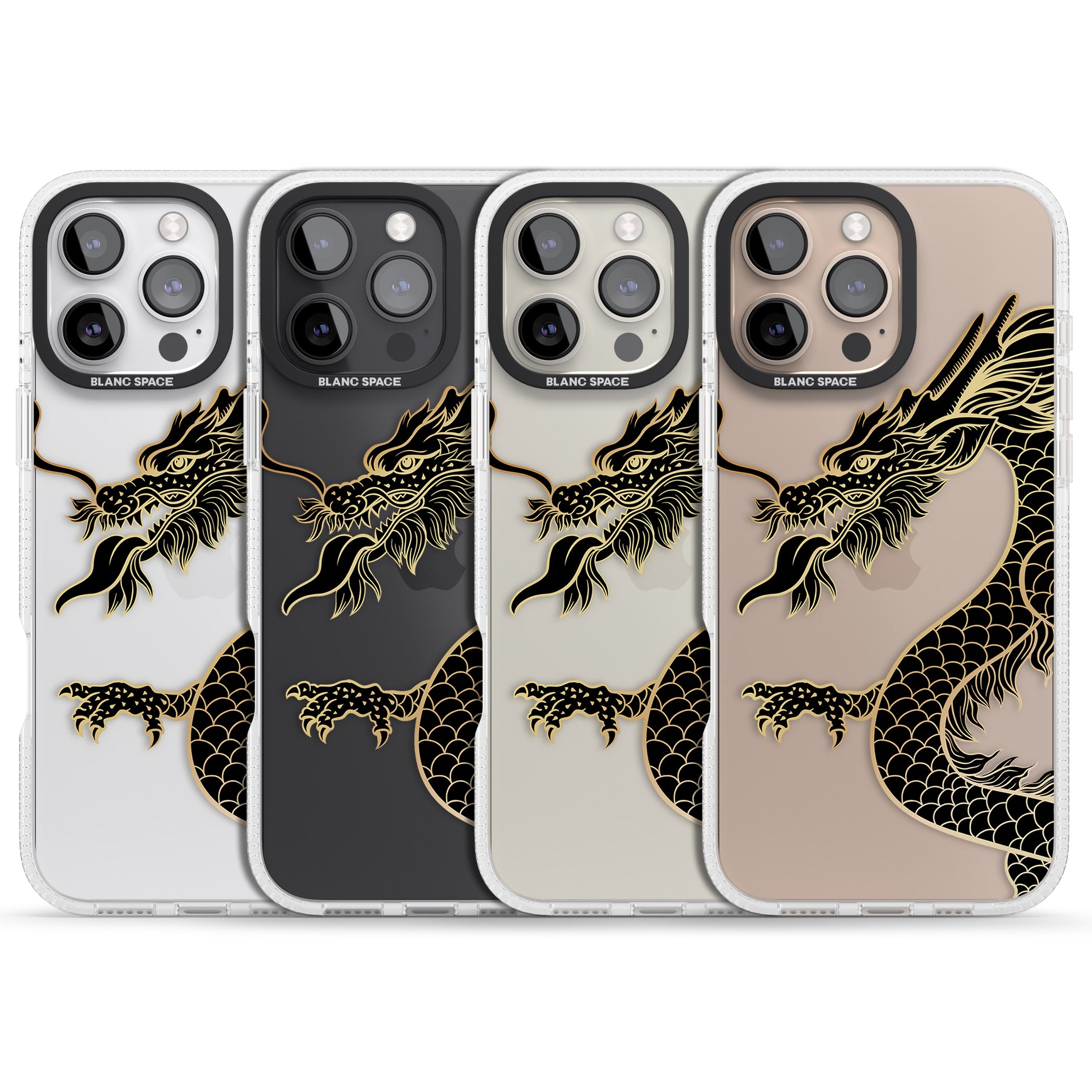 Large Black Dragon iPhone 16 Pro Max / 16 Pro Clear Case Impact Air - Blanc Space