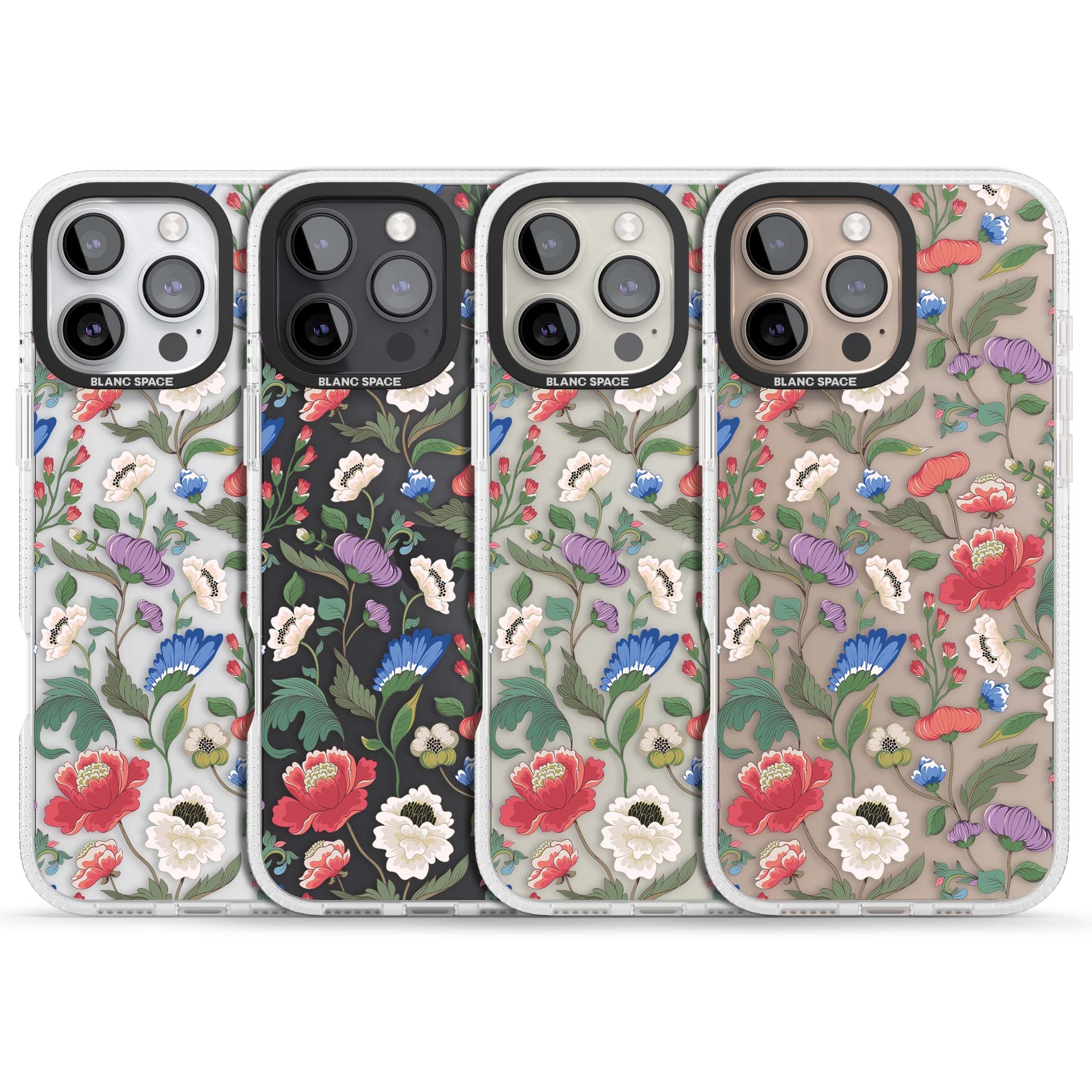Chinoiserie Bloom vintage floral iPhone case featuring hand-painted peonies, poppies and trailing wildflowers on clear... | Clear Case Impact Air case for iPhone 16 Pro, iPhone 16 Pro Max
