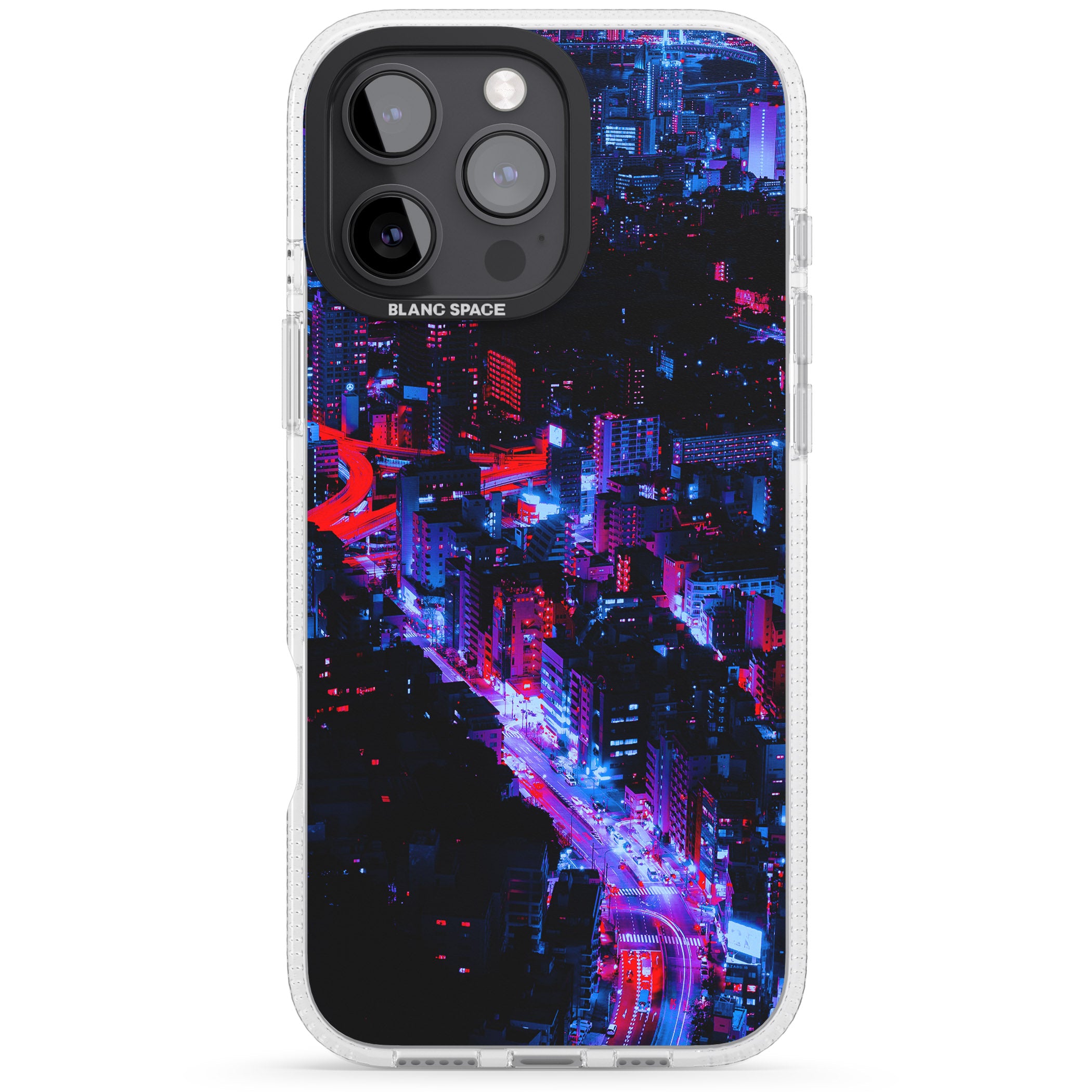 Arial City View - Neon Cities Photographs iPhone 16 Pro Max / 16 Pro Clear Case Impact Air - Blanc Space