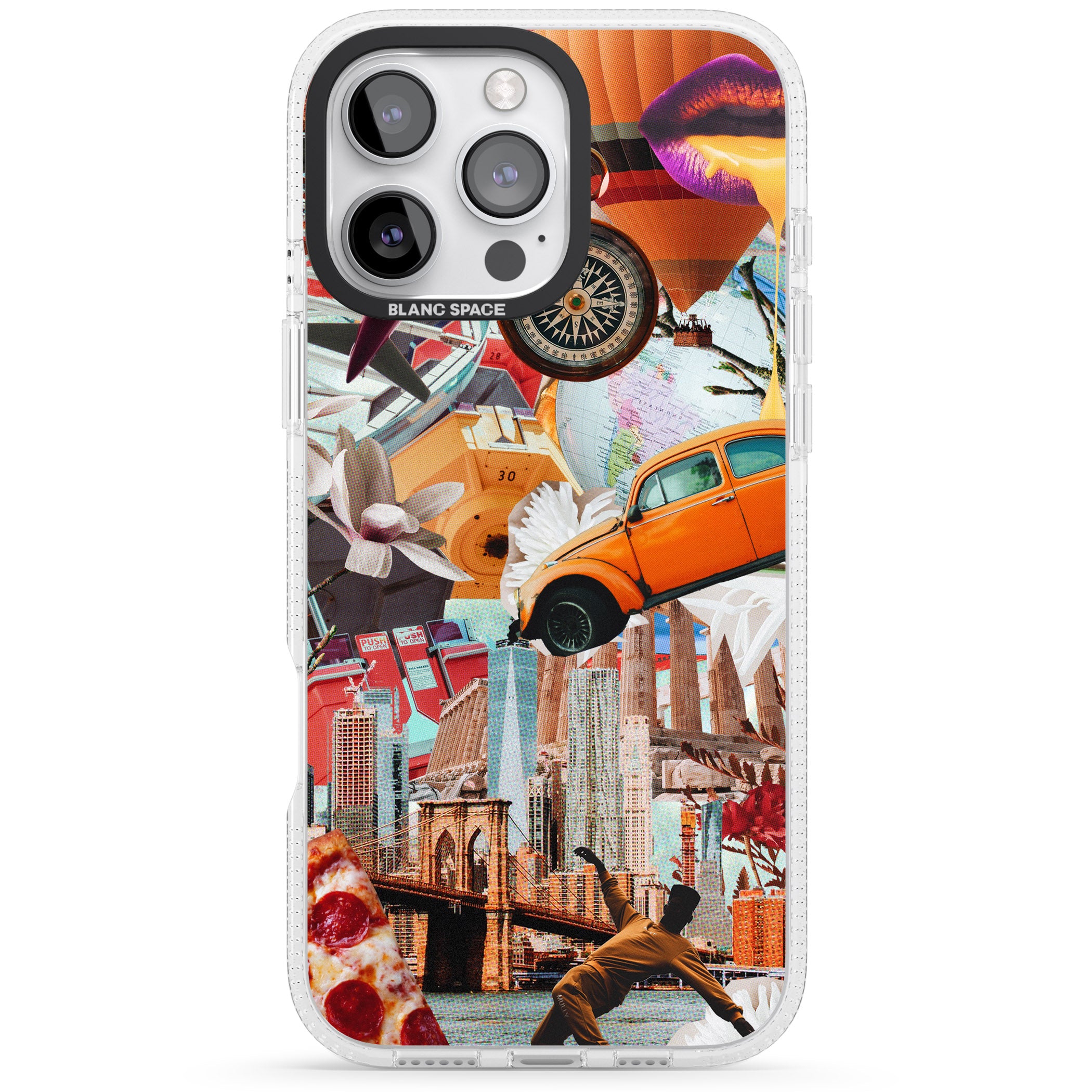 Vintage Collage: New York Mix iPhone 16 Pro Max / 16 Pro Clear Case Impact Air - Blanc Space