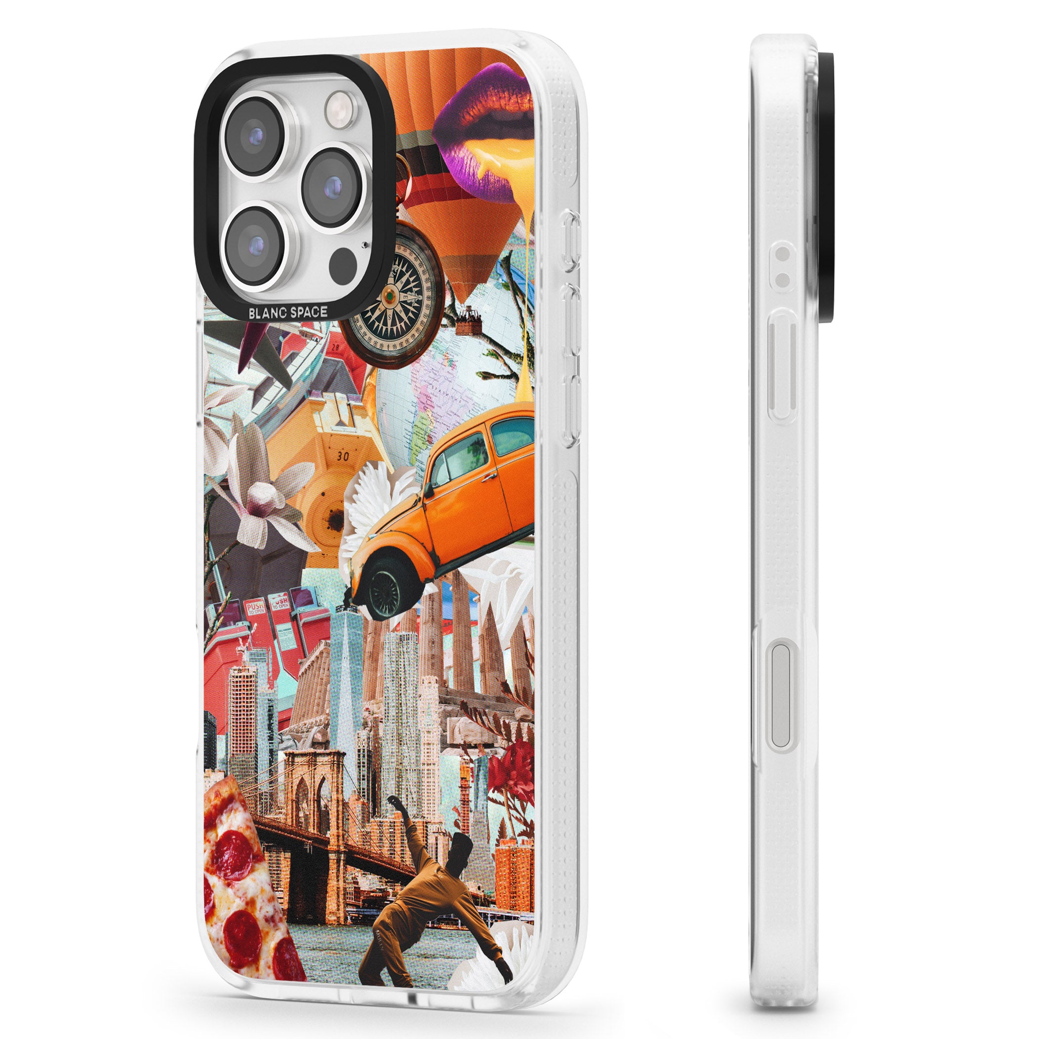 Vintage Collage: New York Mix iPhone 16 Pro Max / 16 Pro Clear Case Impact Air - Blanc Space