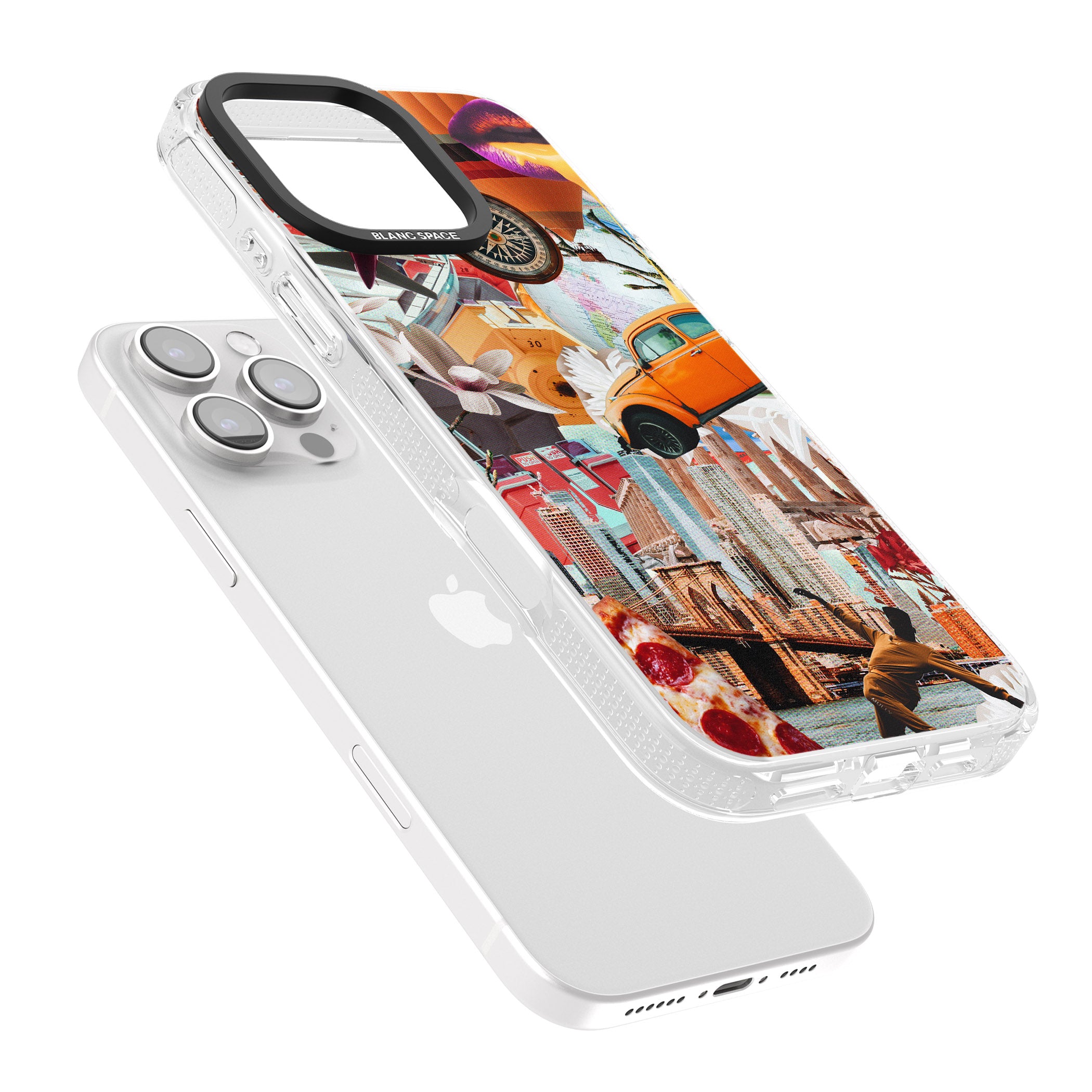 Vintage Collage: New York Mix iPhone 16 Pro Max / 16 Pro Clear Case Impact Air - Blanc Space