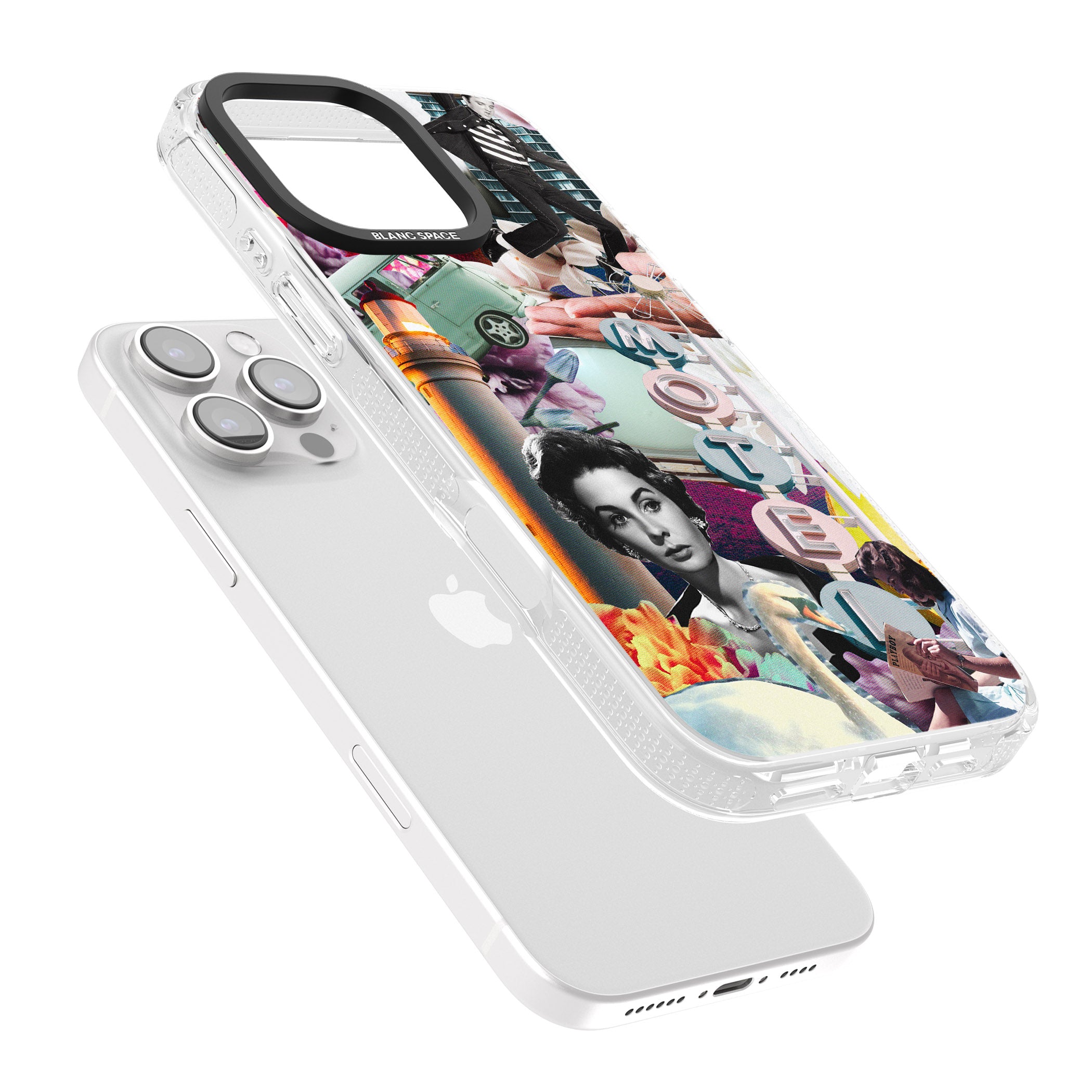 Vintage Collage: Retro Motel iPhone 16 Pro Max / 16 Pro Clear Case Impact Air - Blanc Space