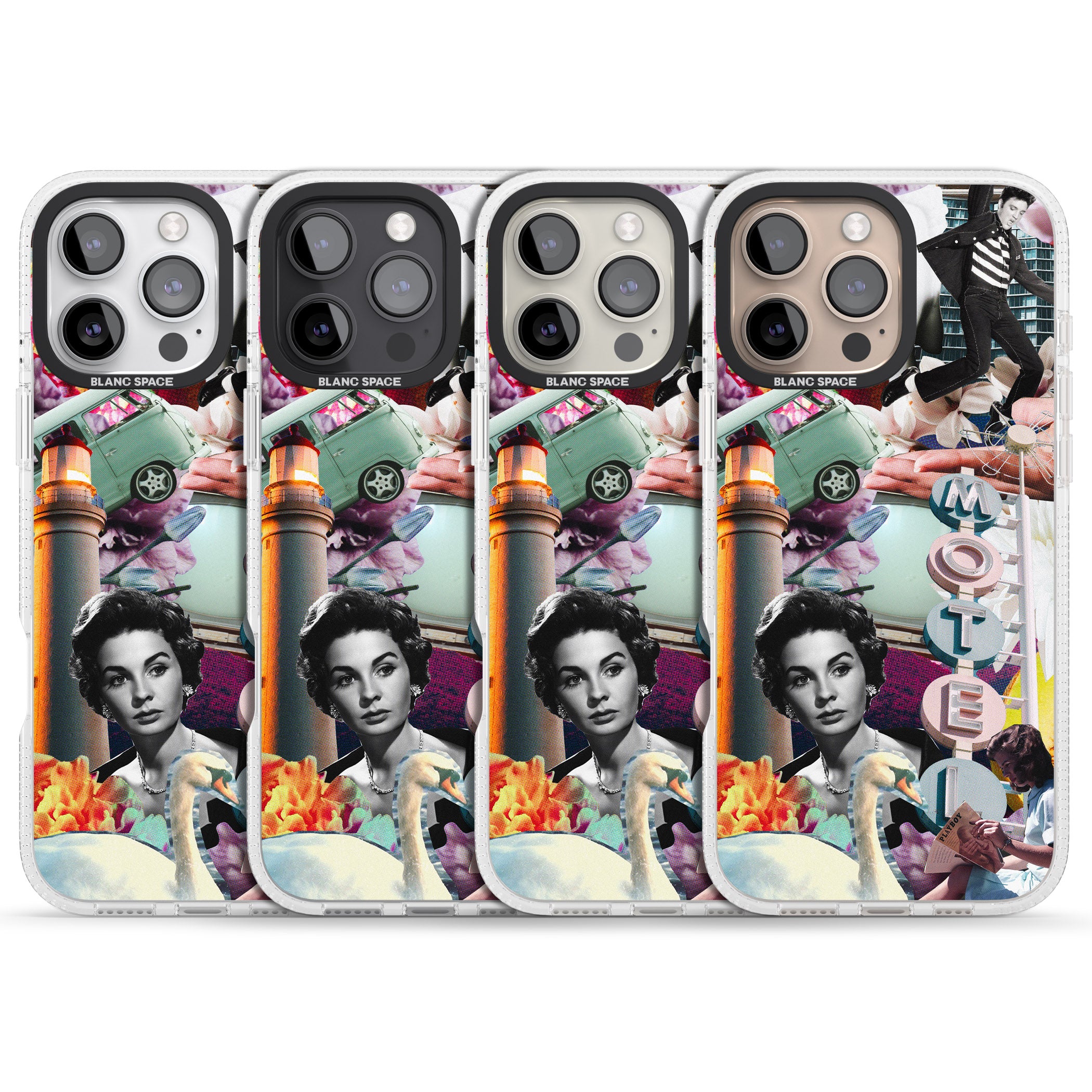 Vintage Collage: Retro Motel iPhone 16 Pro Max / 16 Pro Clear Case Impact Air - Blanc Space
