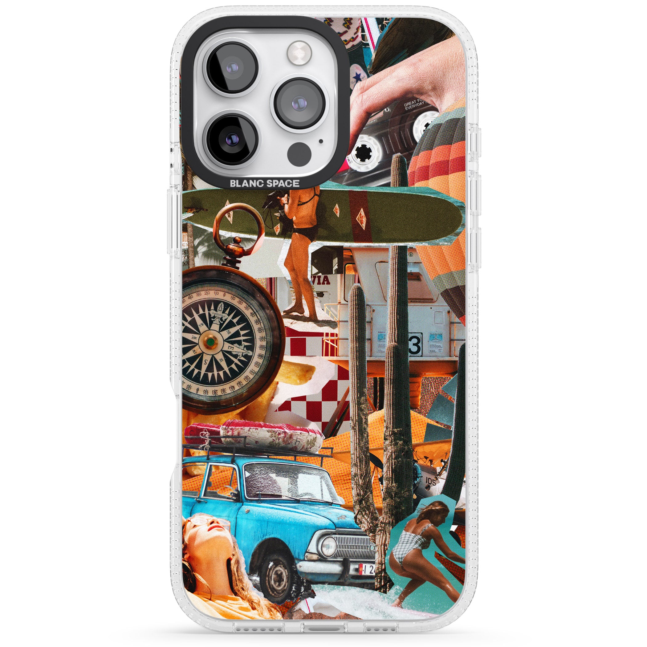 Vintage Collage: Road Trip iPhone 16 Pro Max / 16 Pro Clear Case Impact Air - Blanc Space