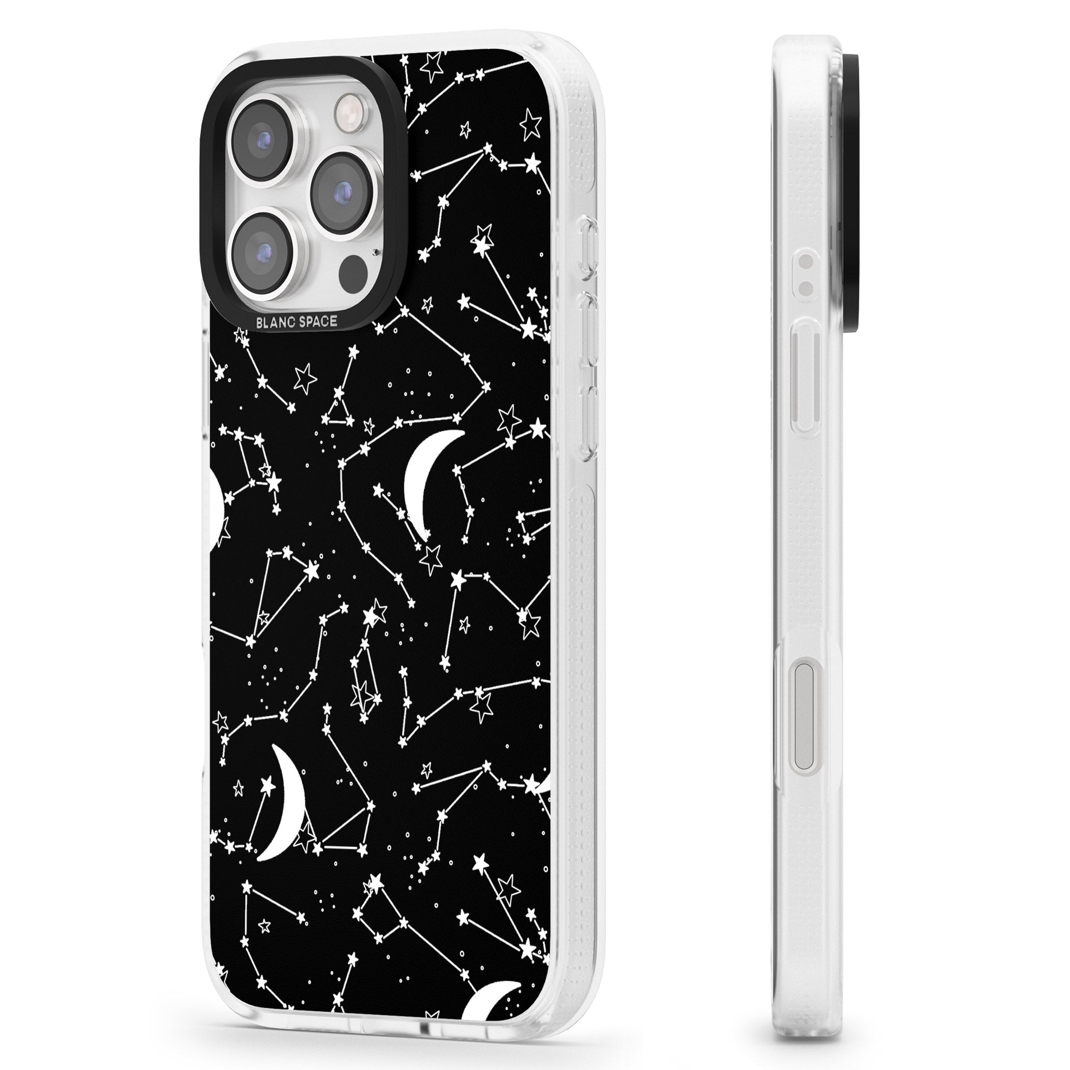 White Stars Constellations on Black iPhone 16 Pro Max / 16 Pro Clear Case Impact Air - Blanc Space