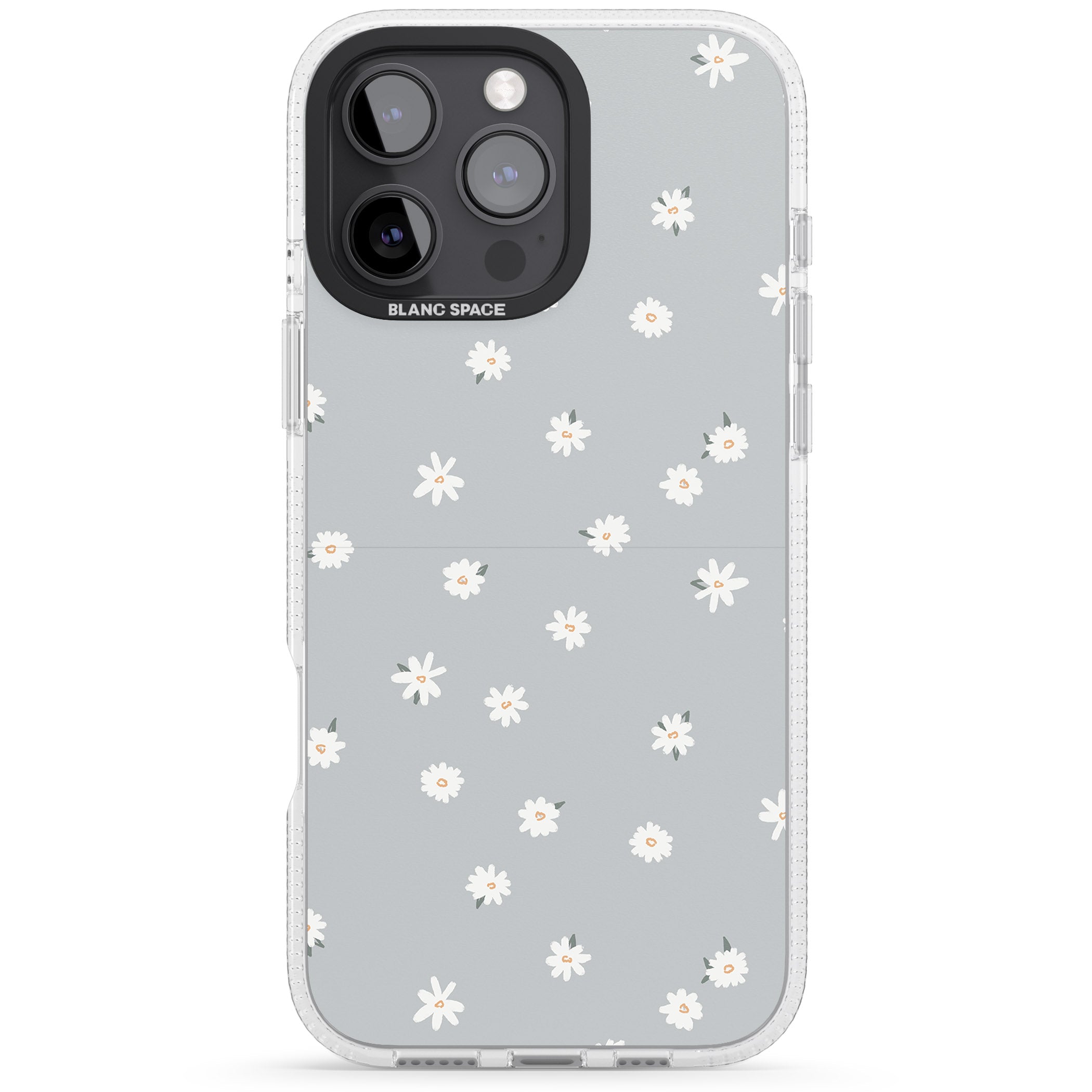 Painted Daisy Blue-Grey Cute iPhone 16 Pro Max / 16 Pro Clear Case Impact Air - Blanc Space