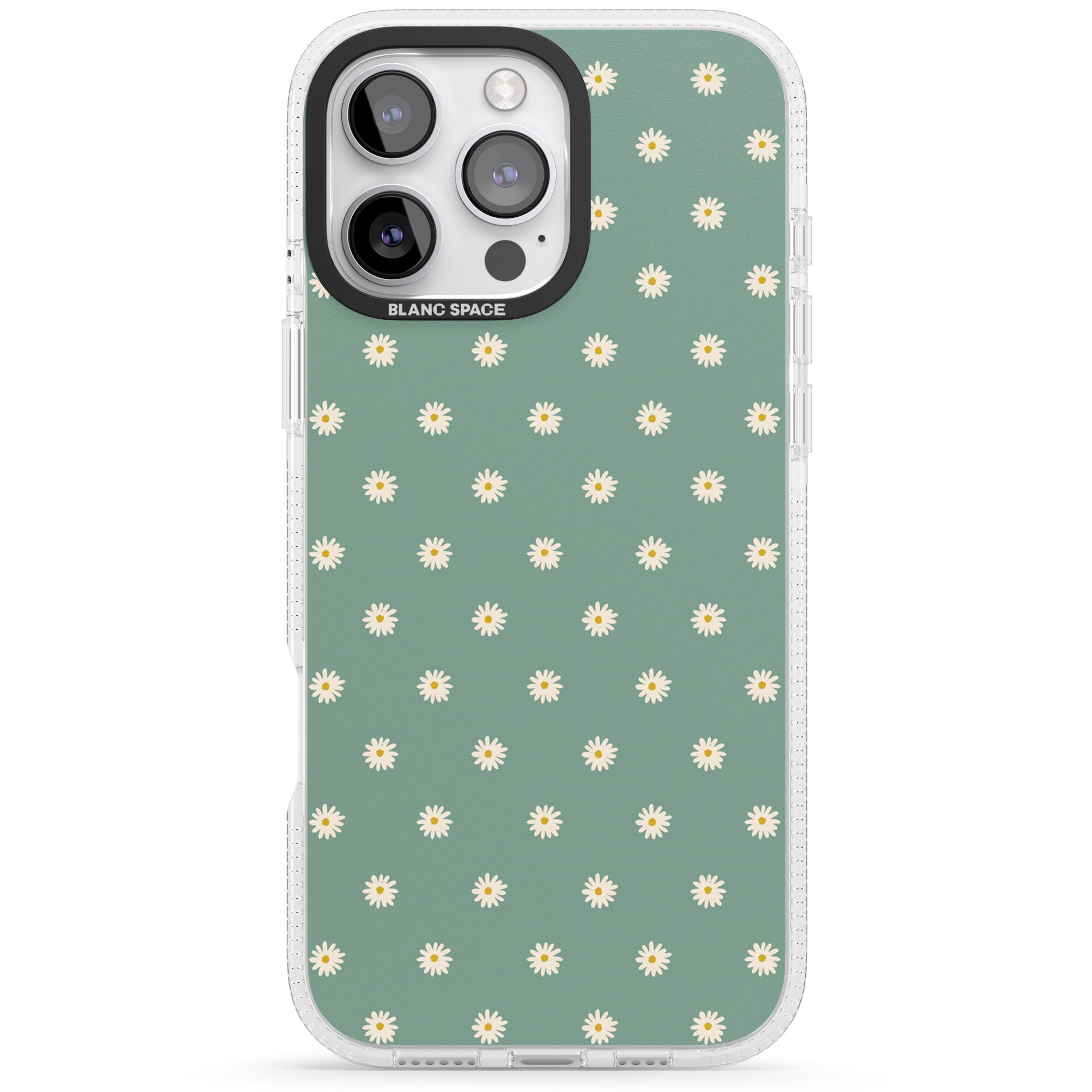 Daisy Pattern Teal Cute Floral iPhone 16 Pro Max / 16 Pro Clear Case Impact Air - Blanc Space