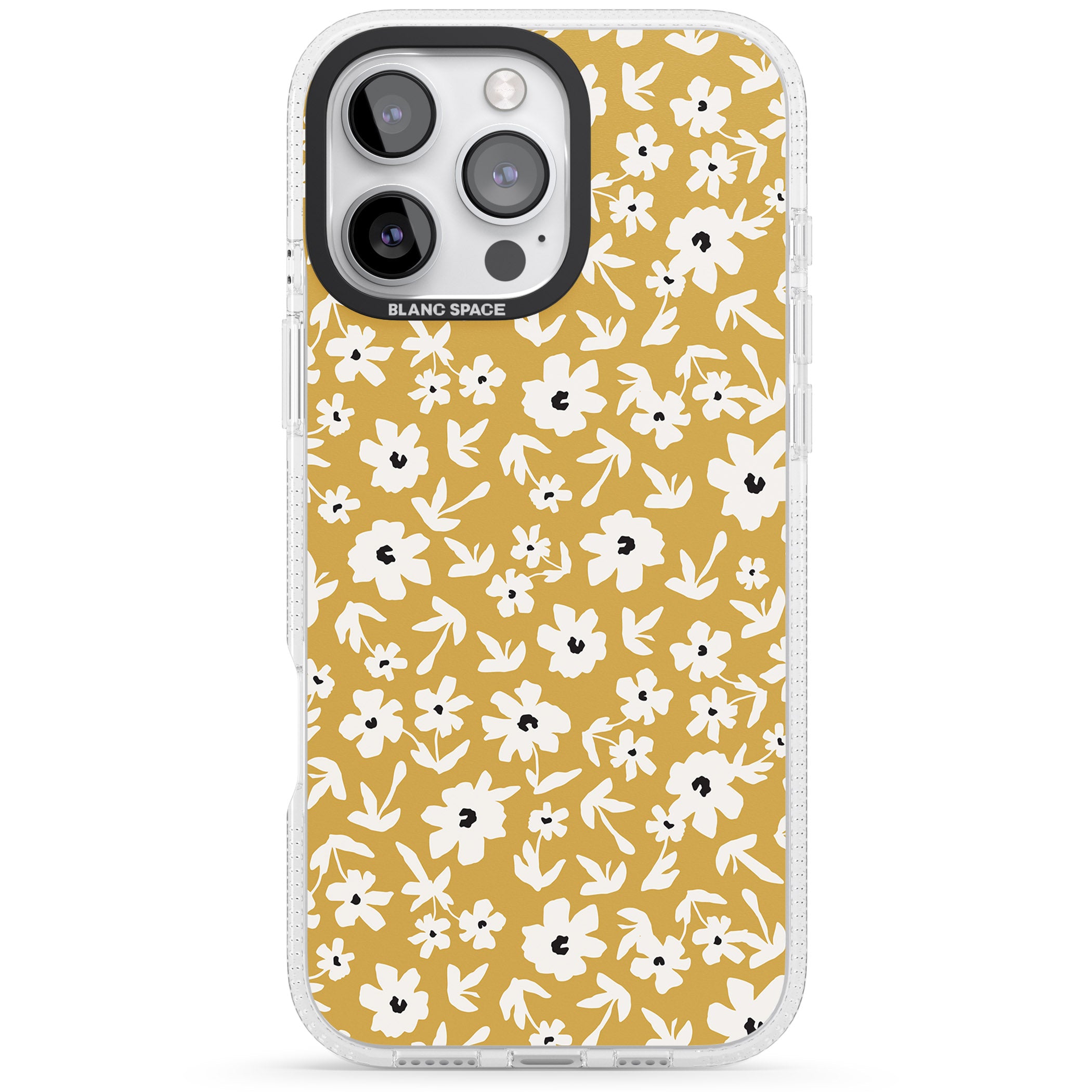 Floral Print on Mustard Cute Floral iPhone 16 Pro Max / 16 Pro Clear Case Impact Air - Blanc Space