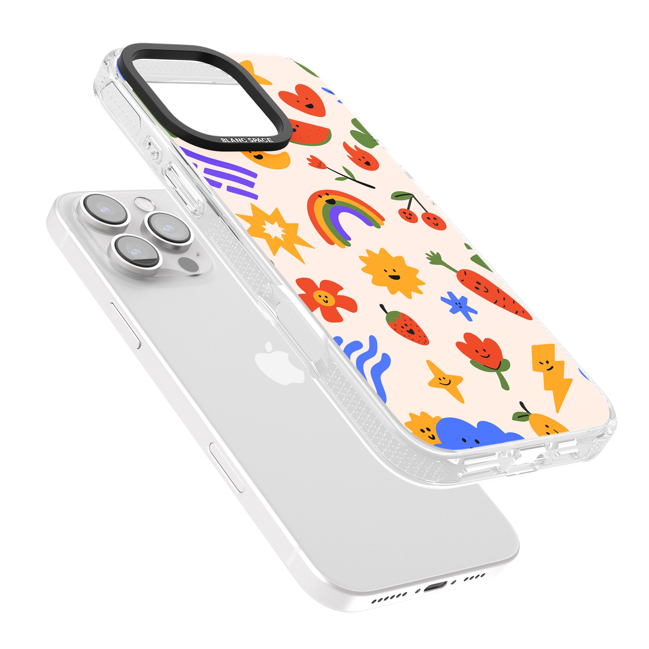 Mixed Large Kawaii Icons - Solid iPhone 16 Pro Max / 16 Pro Clear Case Impact Air - Blanc Space