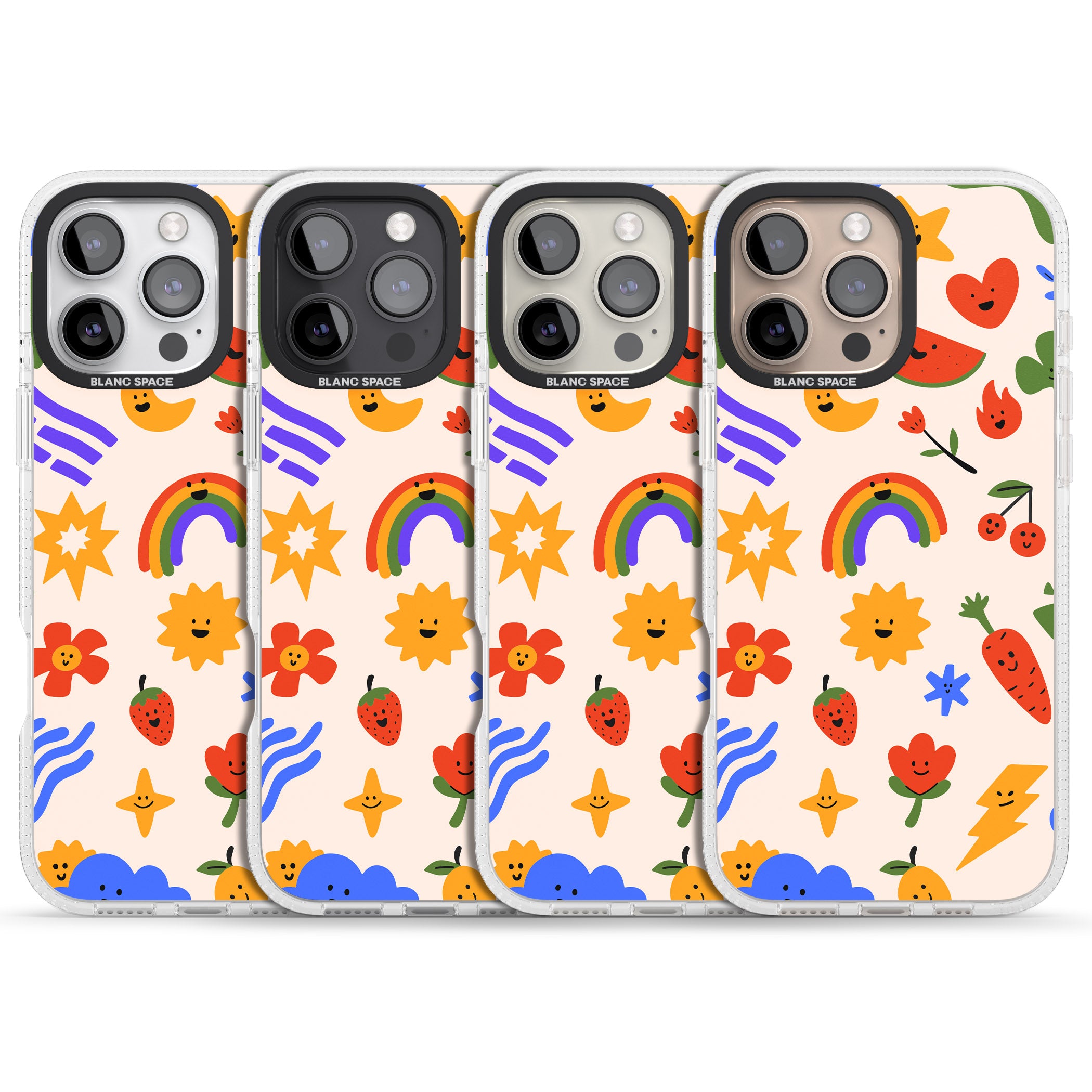 Mixed Large Kawaii Icons - Solid iPhone 16 Pro Max / 16 Pro Clear Case Impact Air - Blanc Space