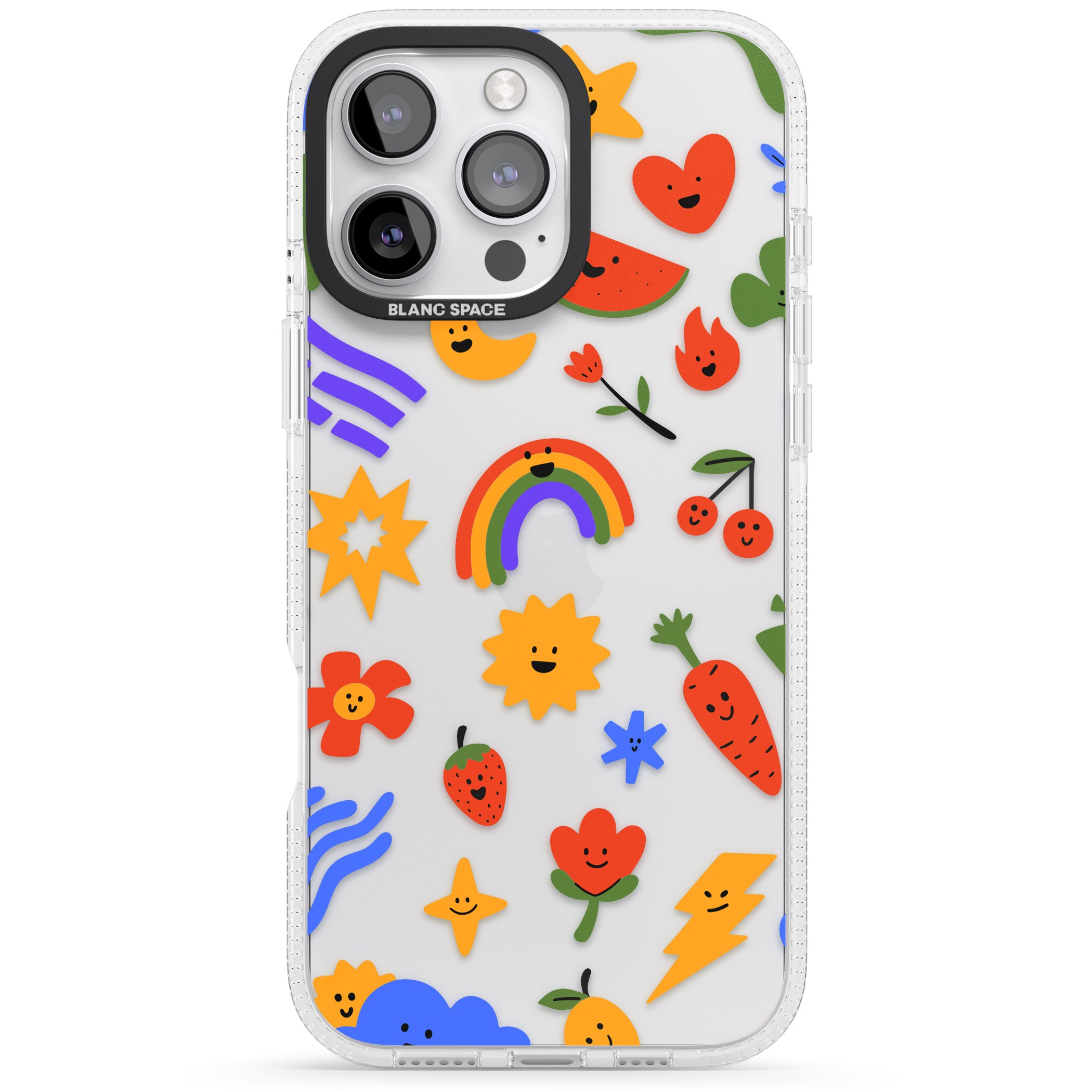 Mixed Large Kawaii Icons - Clear iPhone 16 Pro Max / 16 Pro Clear Case Impact Air - Blanc Space