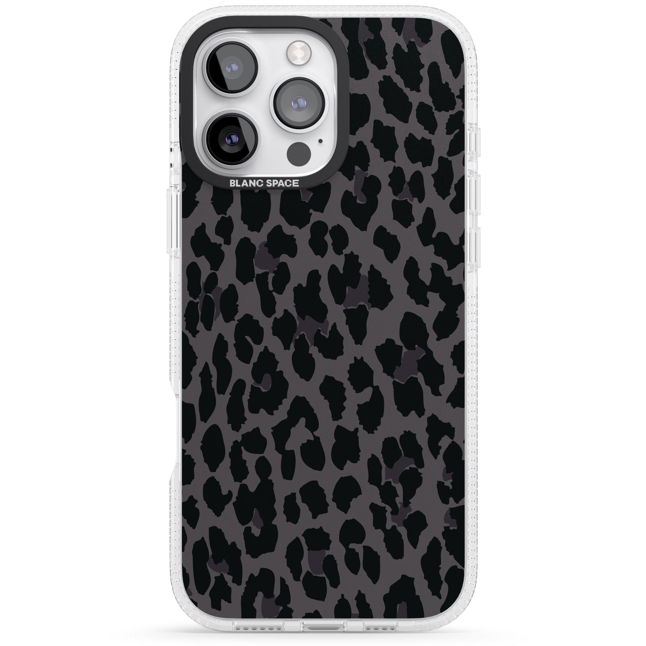Dark Animal Print Pattern Large Leopard iPhone 16 Pro Max / 16 Pro Clear Case Impact Air - Blanc Space