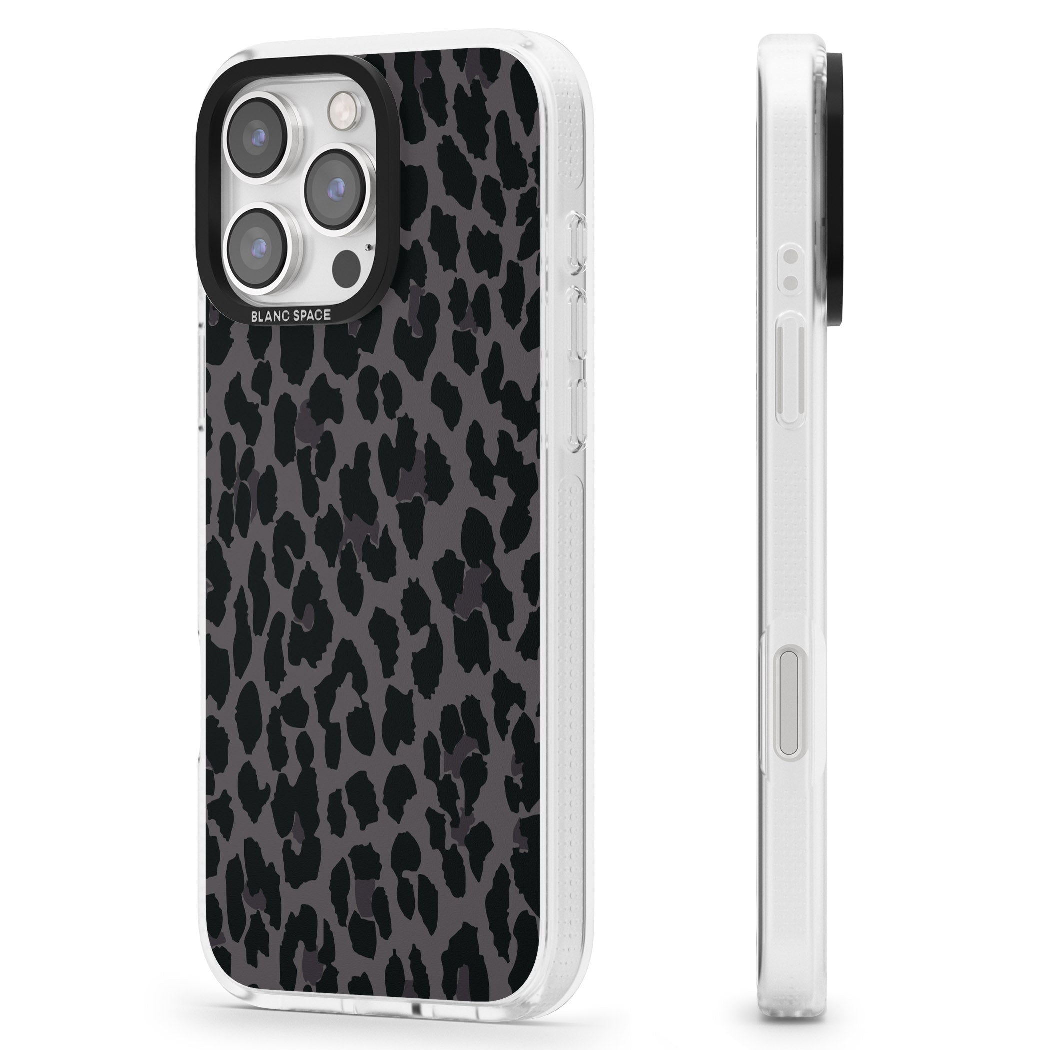 Dark Animal Print Pattern Large Leopard iPhone 16 Pro Max / 16 Pro Clear Case Impact Air - Blanc Space